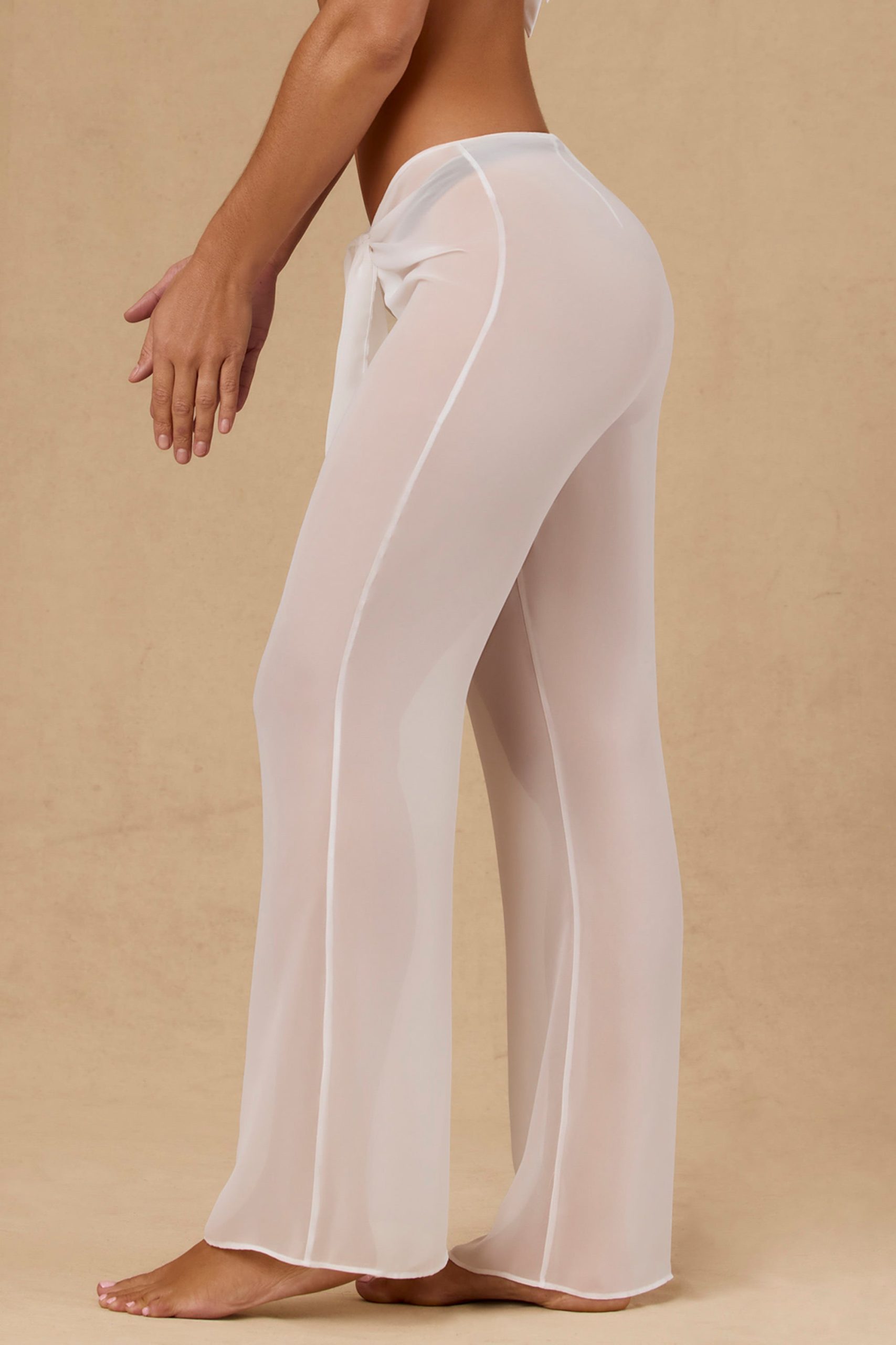 Tie-Front Wide-Leg Trousers in White - Image 3