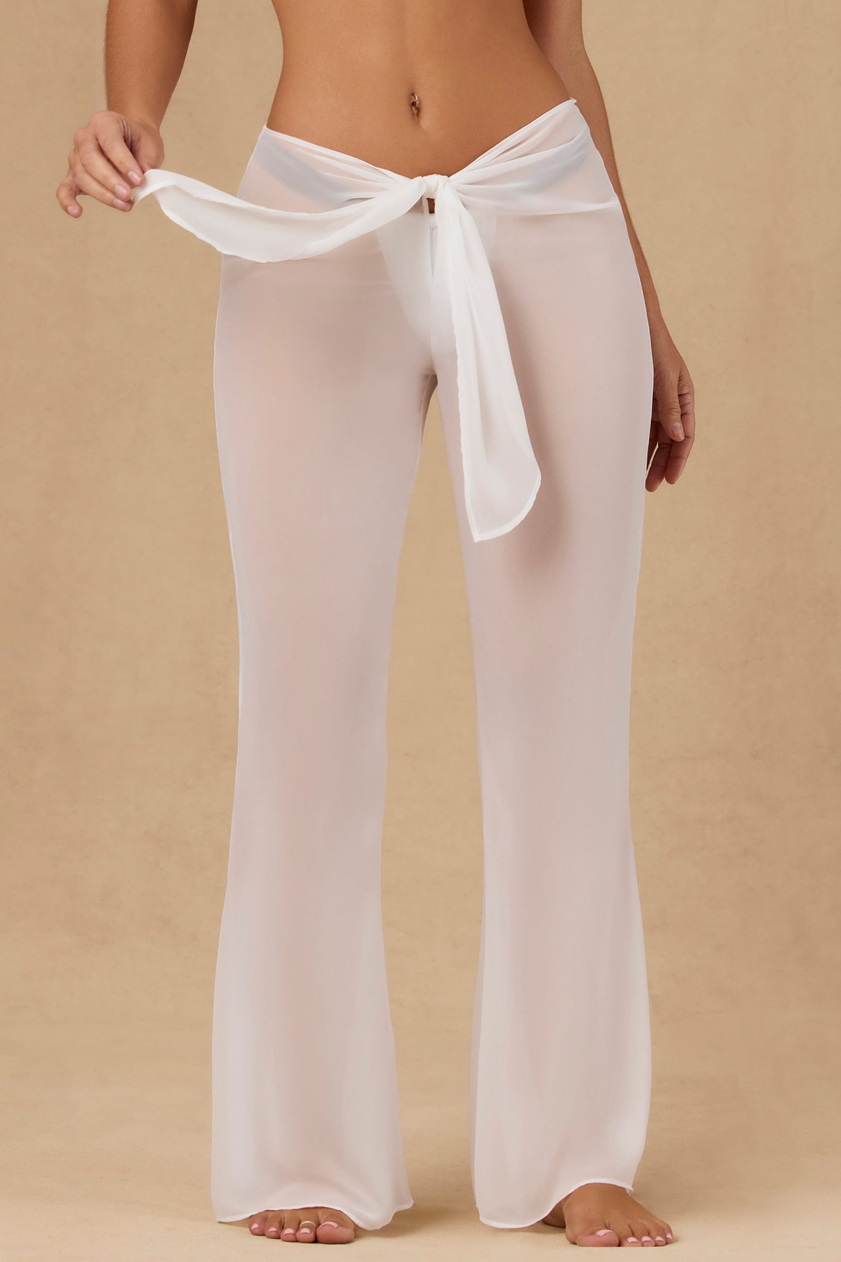 Tie-Front Wide-Leg Trousers in White - Image 7