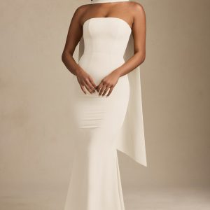 Scarf-Detail Strapless Gown in Ivory