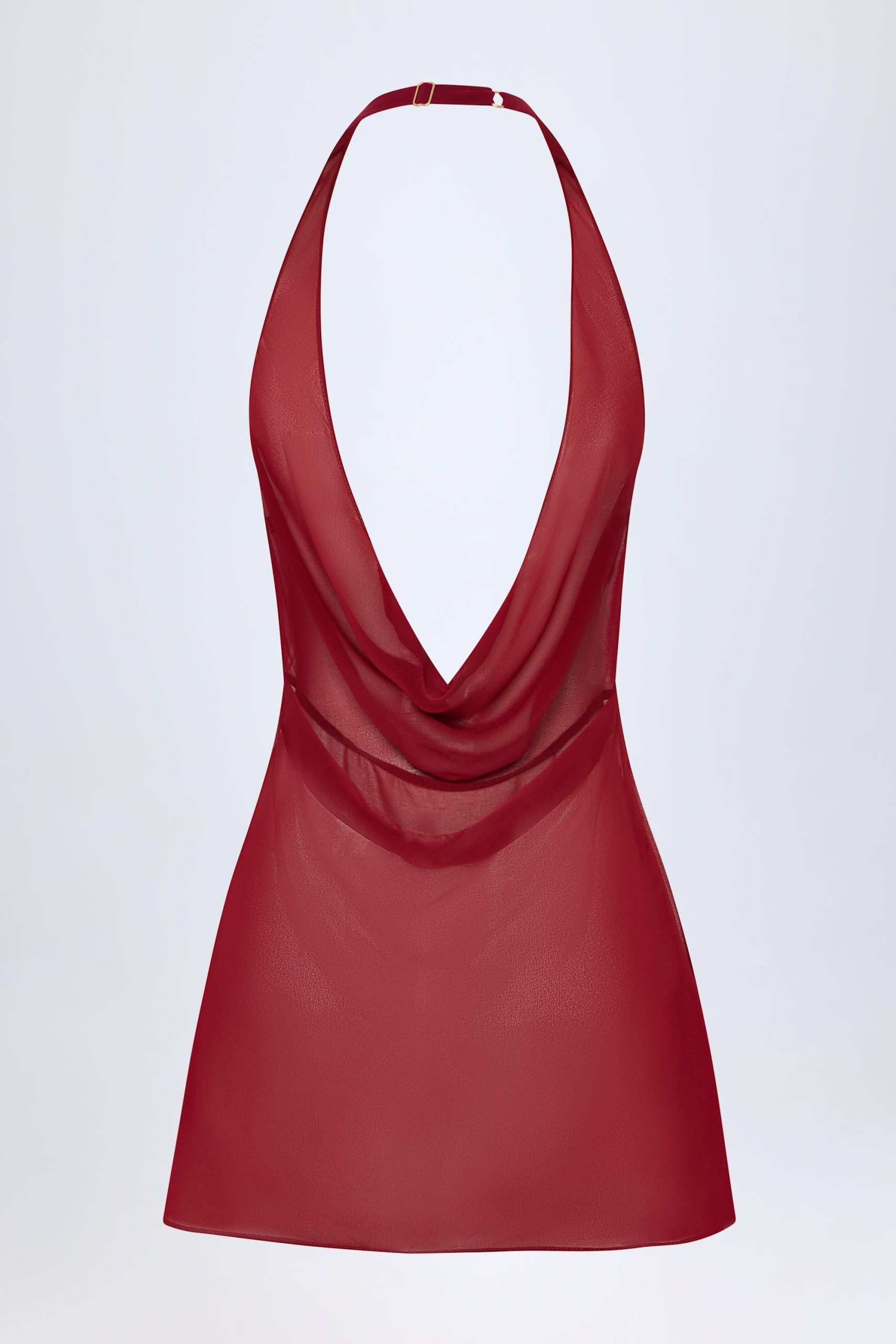 Cowl-Neck Backless Mini Dress in Dark Cherry - Image 4