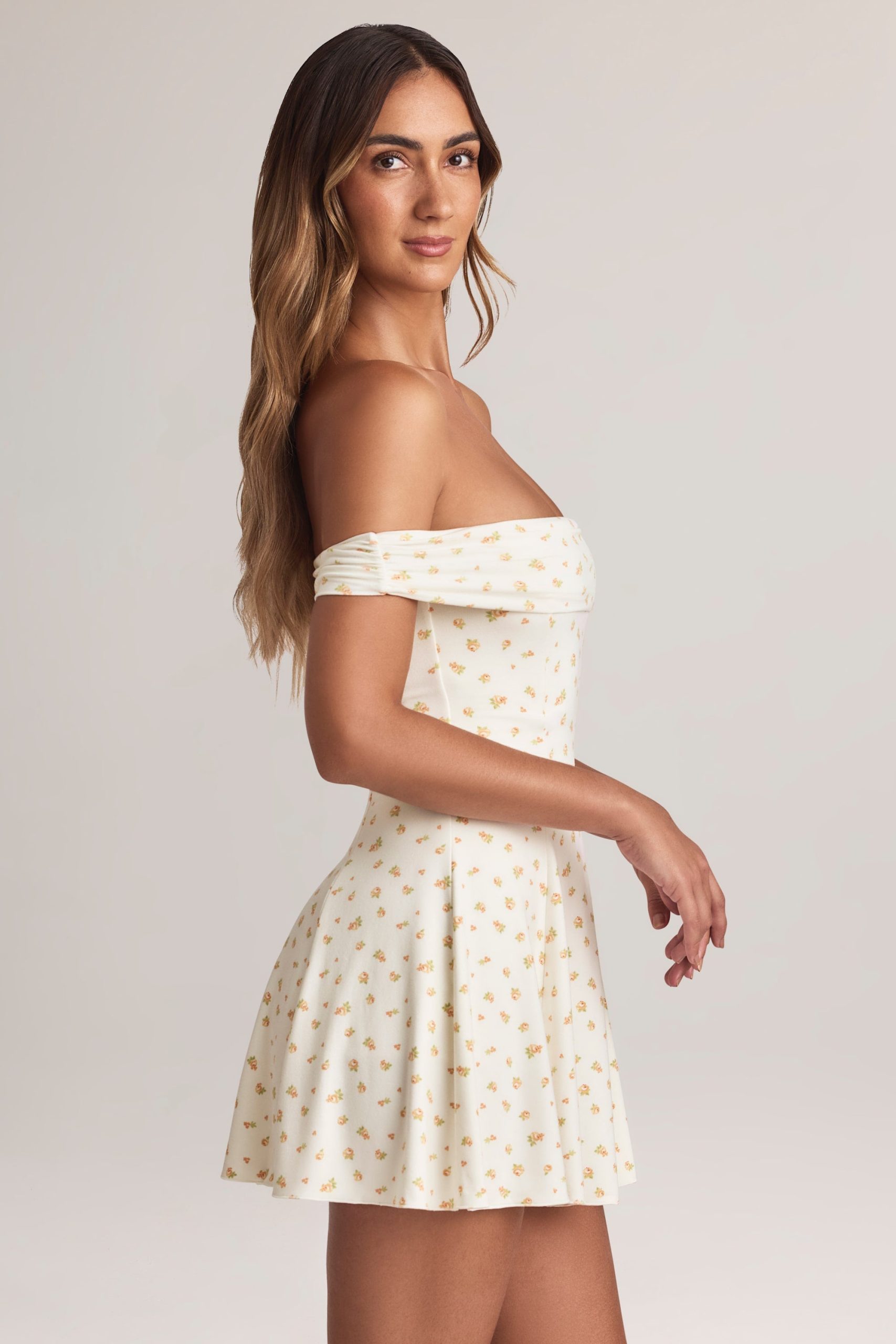 Modal Off-Shoulder A-Line Mini Dress in Floral Print - Image 3