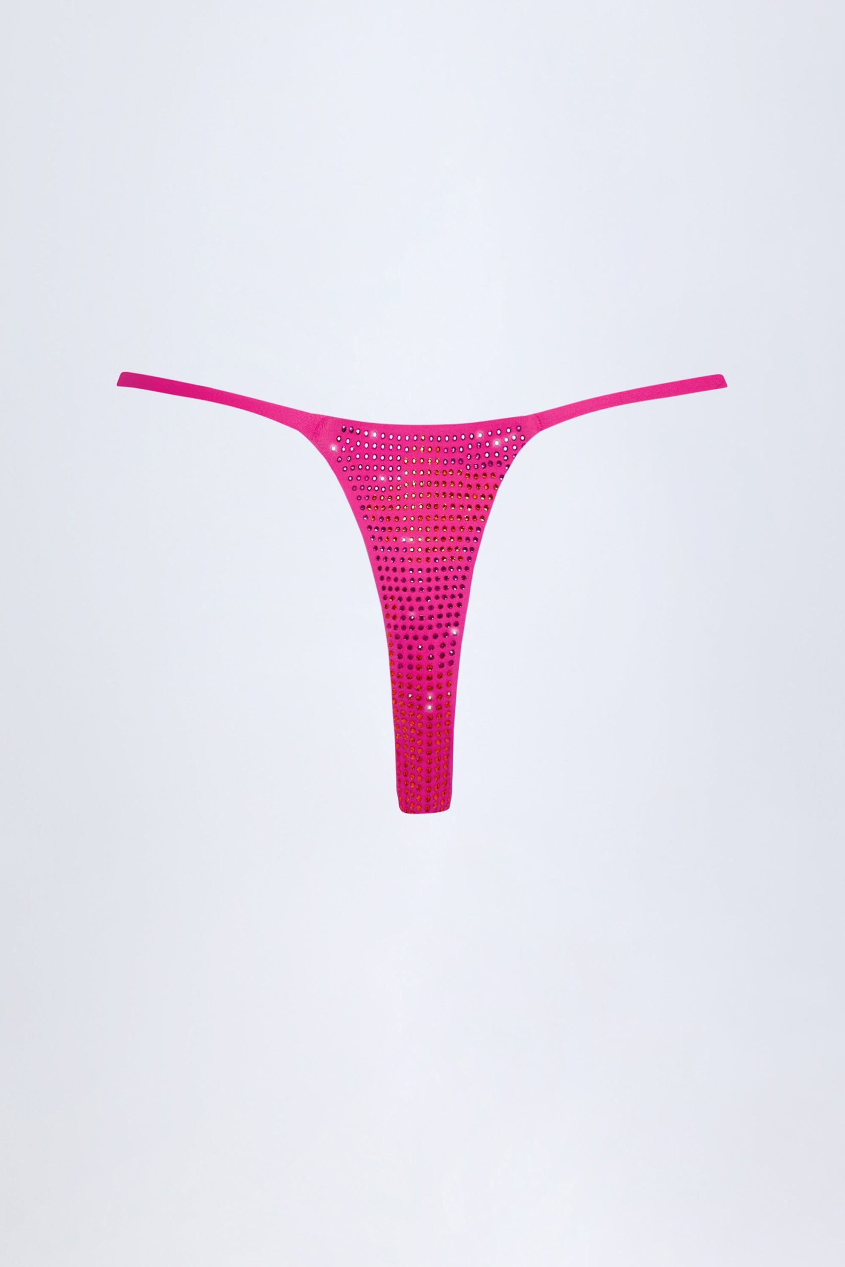 Embellished Thong Bikini Bottoms in Pink Tropical Print - Image 4