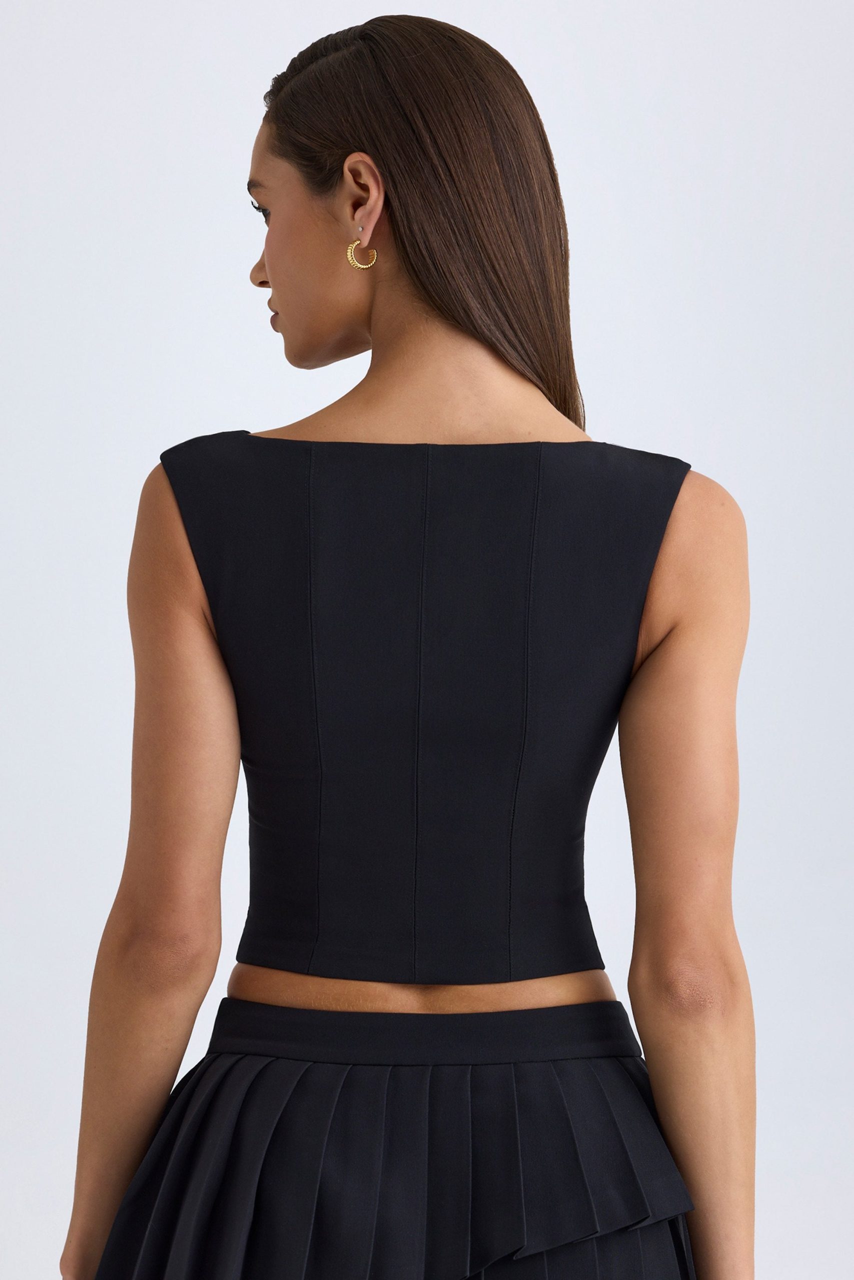 V-Neck Structured Crop Top in Black - Image 3