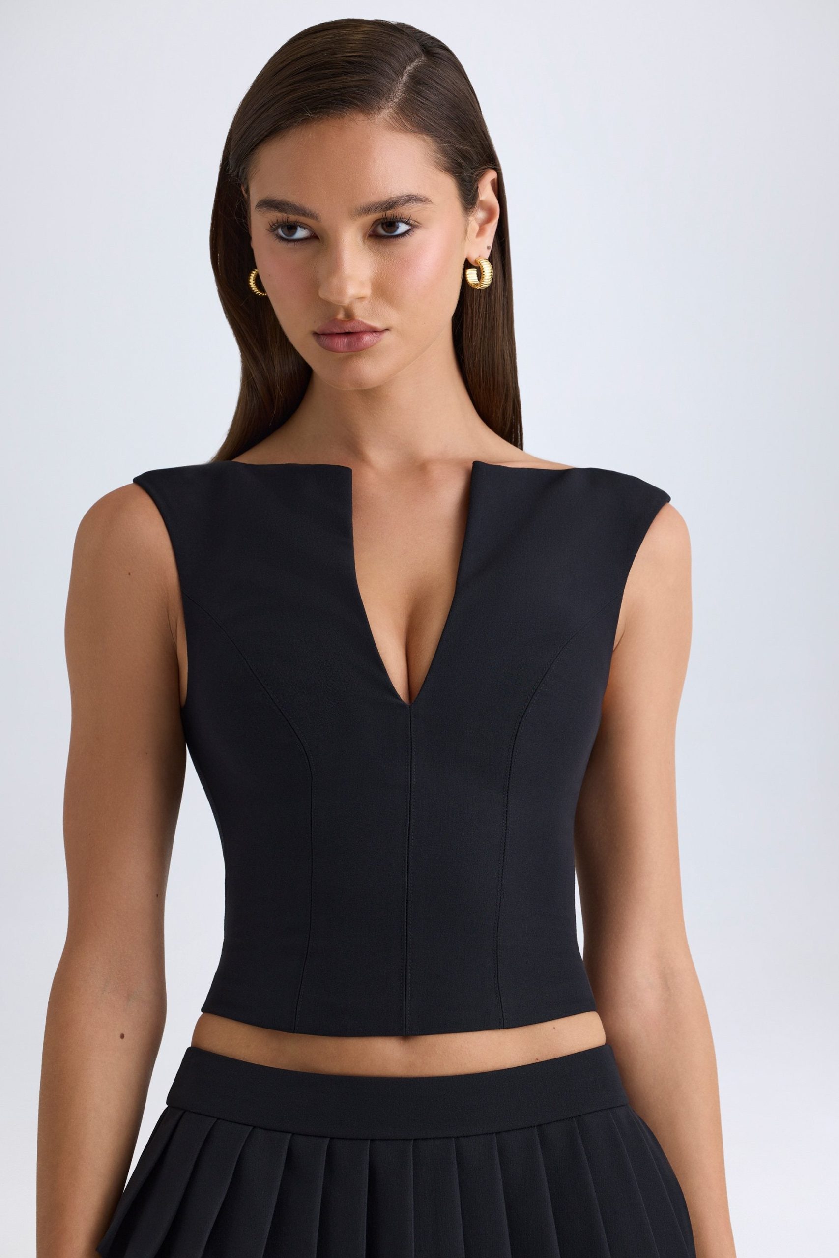 V-Neck Structured Crop Top in Black - Image 6