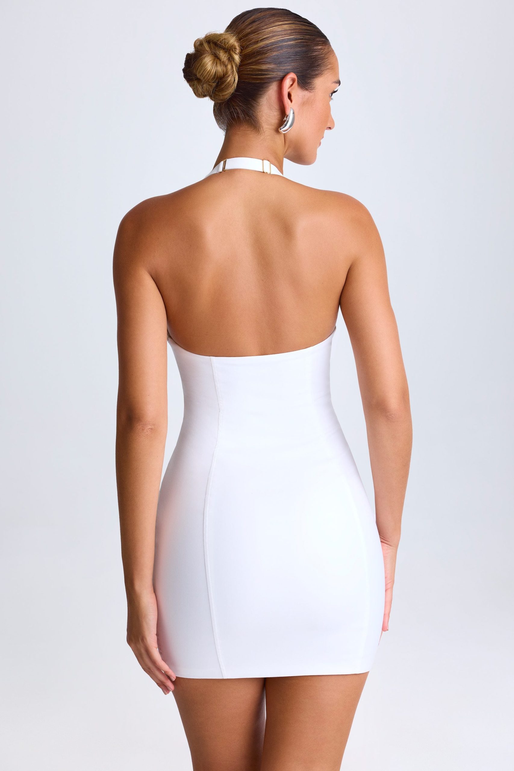 Halterneck Mini Dress in White - Image 4