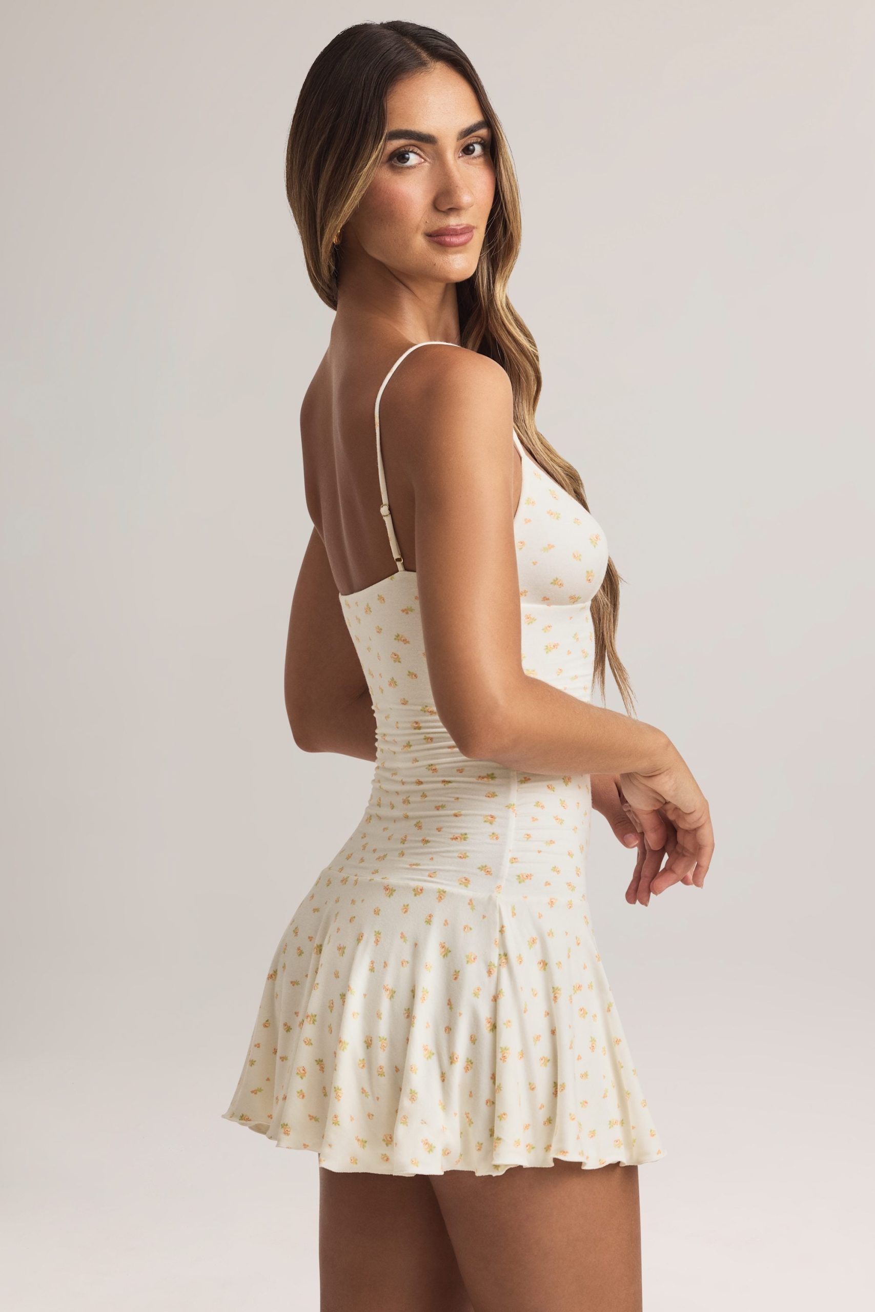 Modal Ruched A-Line Mini Dress in Floral Print - Image 2