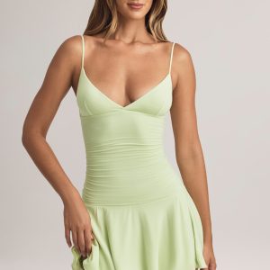 Modal Ruched A-Line Mini Dress in Sage Green