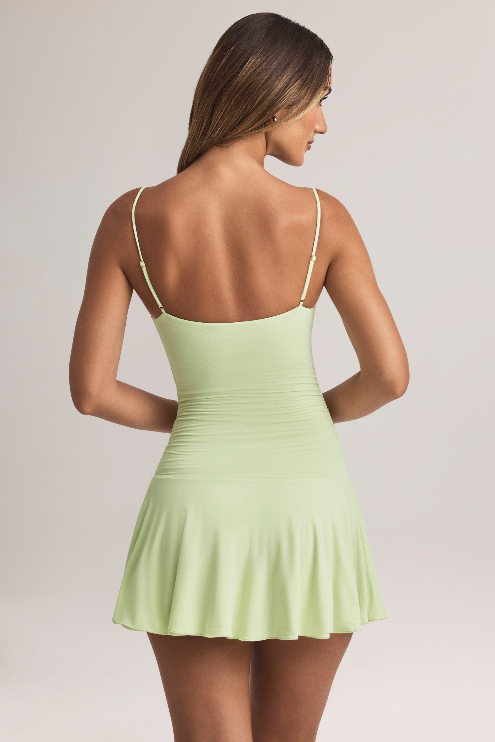 Modal Ruched A-Line Mini Dress in Sage Green - Image 9