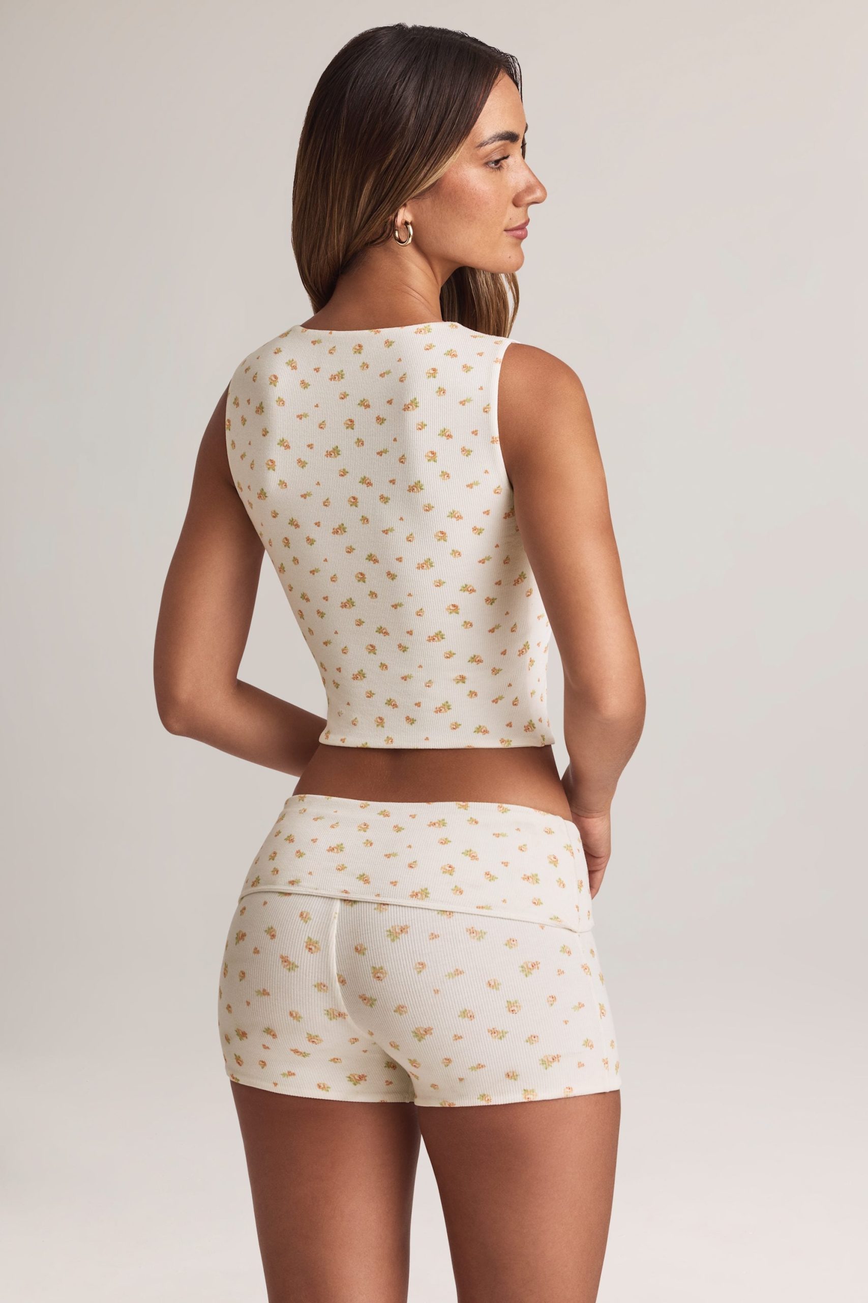 Modal Ribbed Button-Up Vest Top in Floral Print - Image 2