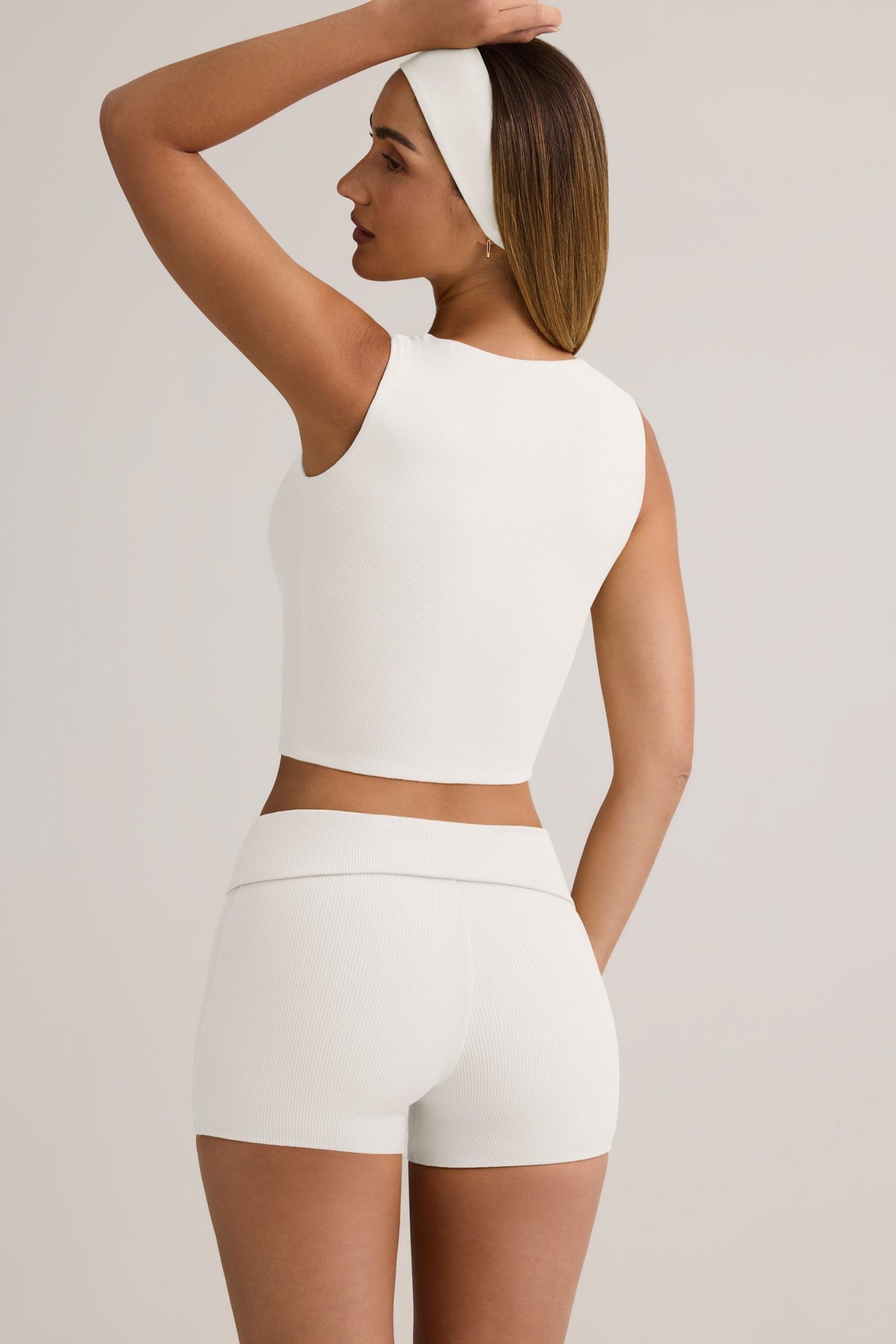 Modal Ribbed Button-Up Vest Top in White - Image 3