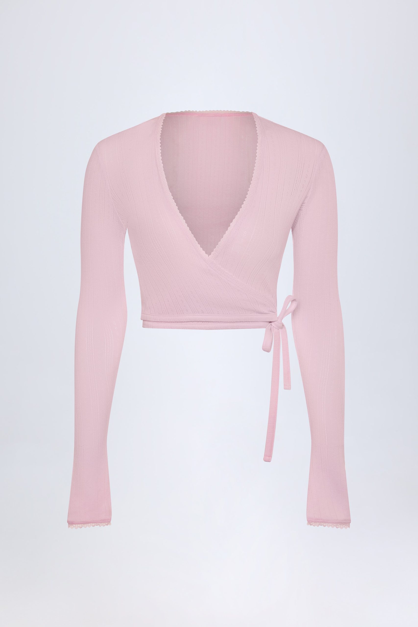 Pointelle Wrap Crop Top in Baby Pink - Image 3