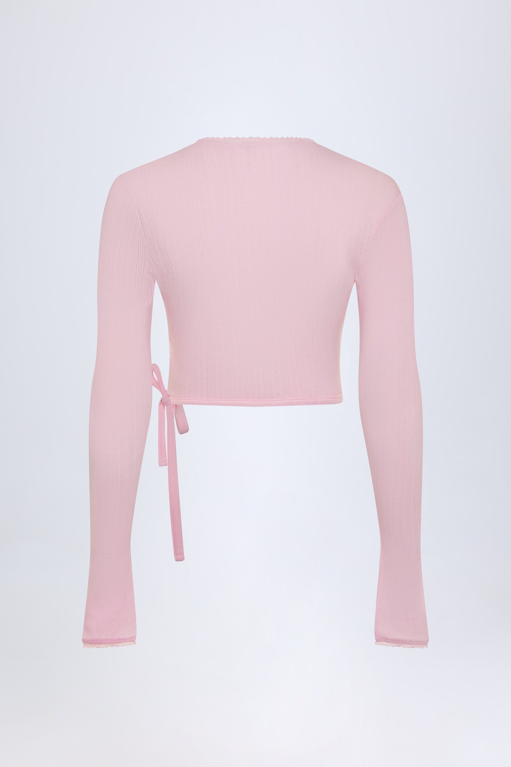 Pointelle Wrap Crop Top in Baby Pink - Image 4