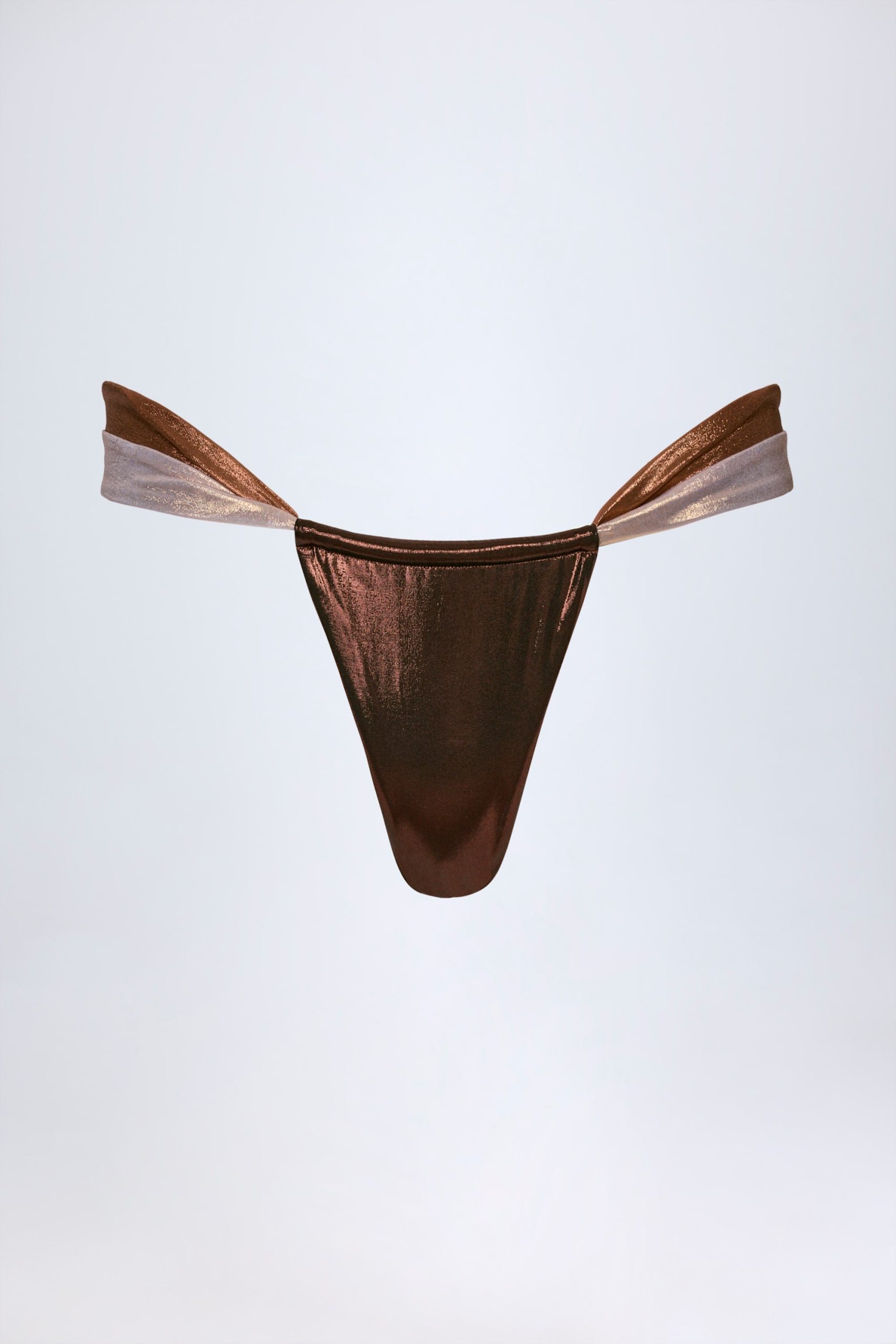 Ruched Thong Bikini Bottoms in Bronze Gold - Image 3