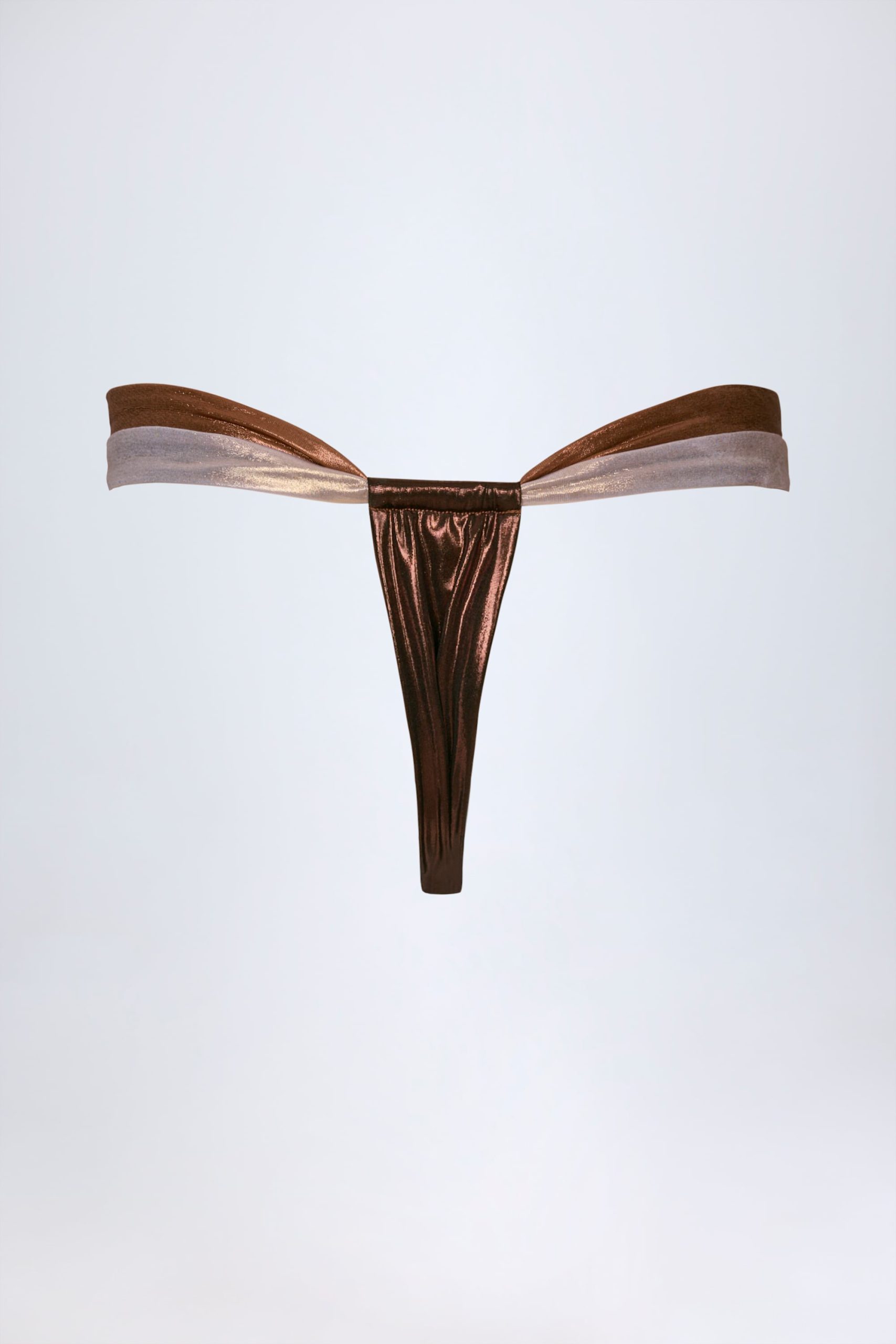 Ruched Thong Bikini Bottoms in Bronze Gold - Image 4