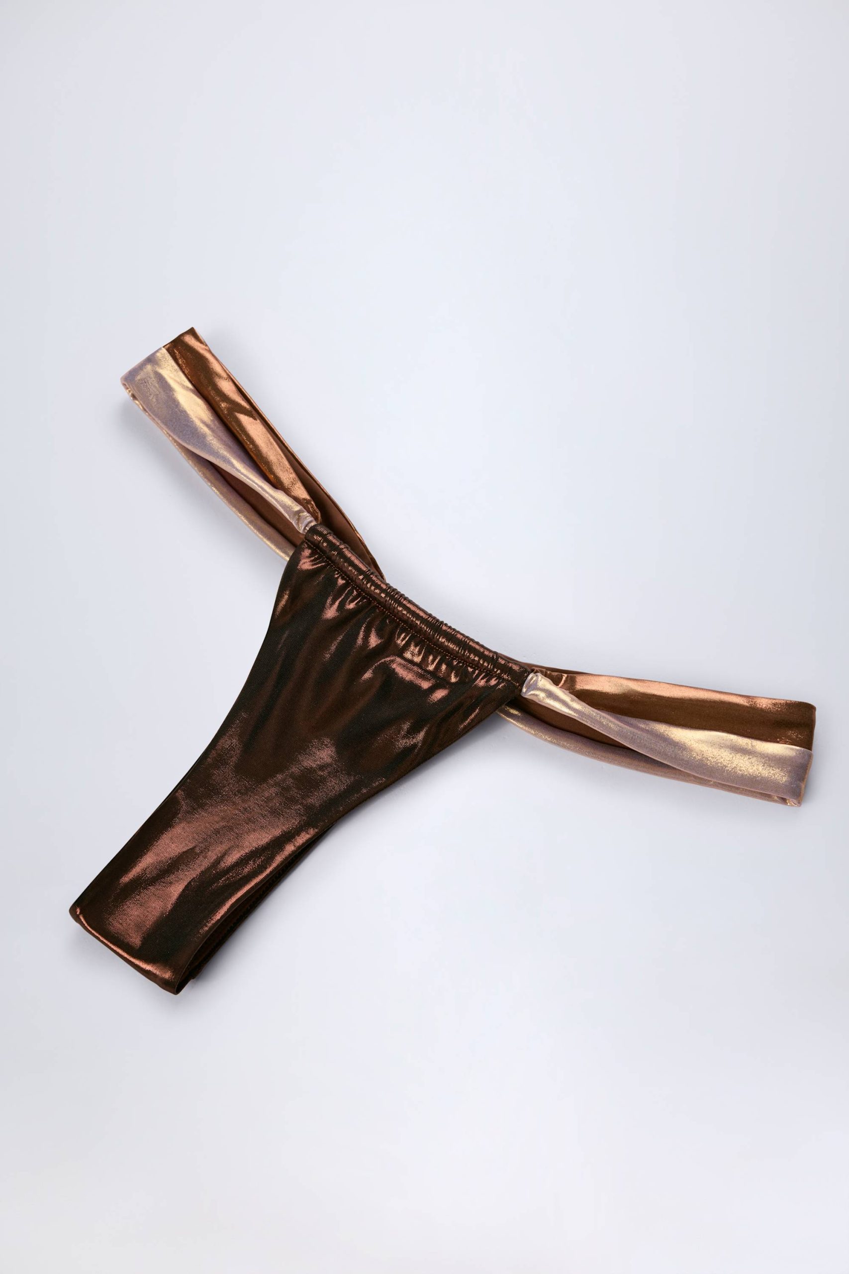 Ruched Thong Bikini Bottoms in Bronze Gold - Image 6
