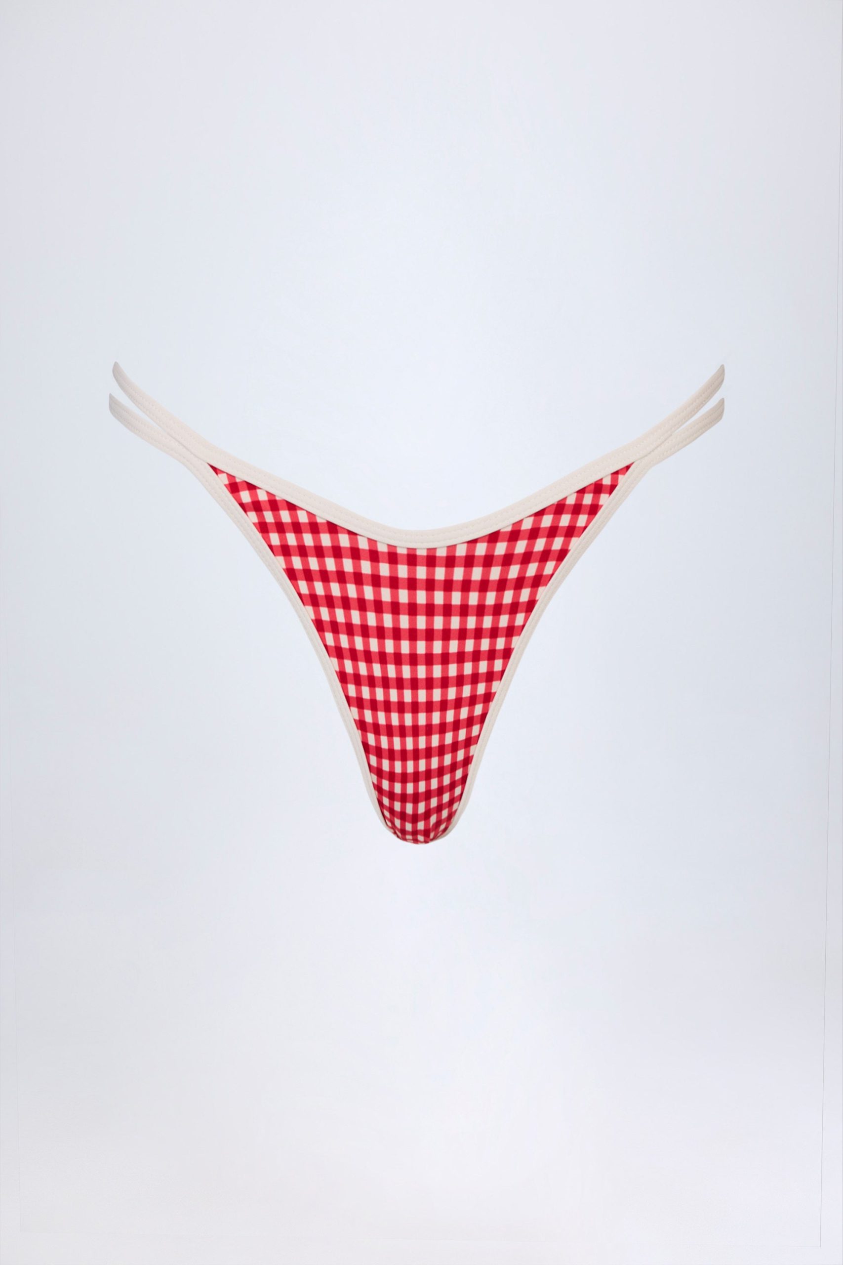 Double-Strap Cheeky Bikini Bottoms in Red Gingham - Image 3