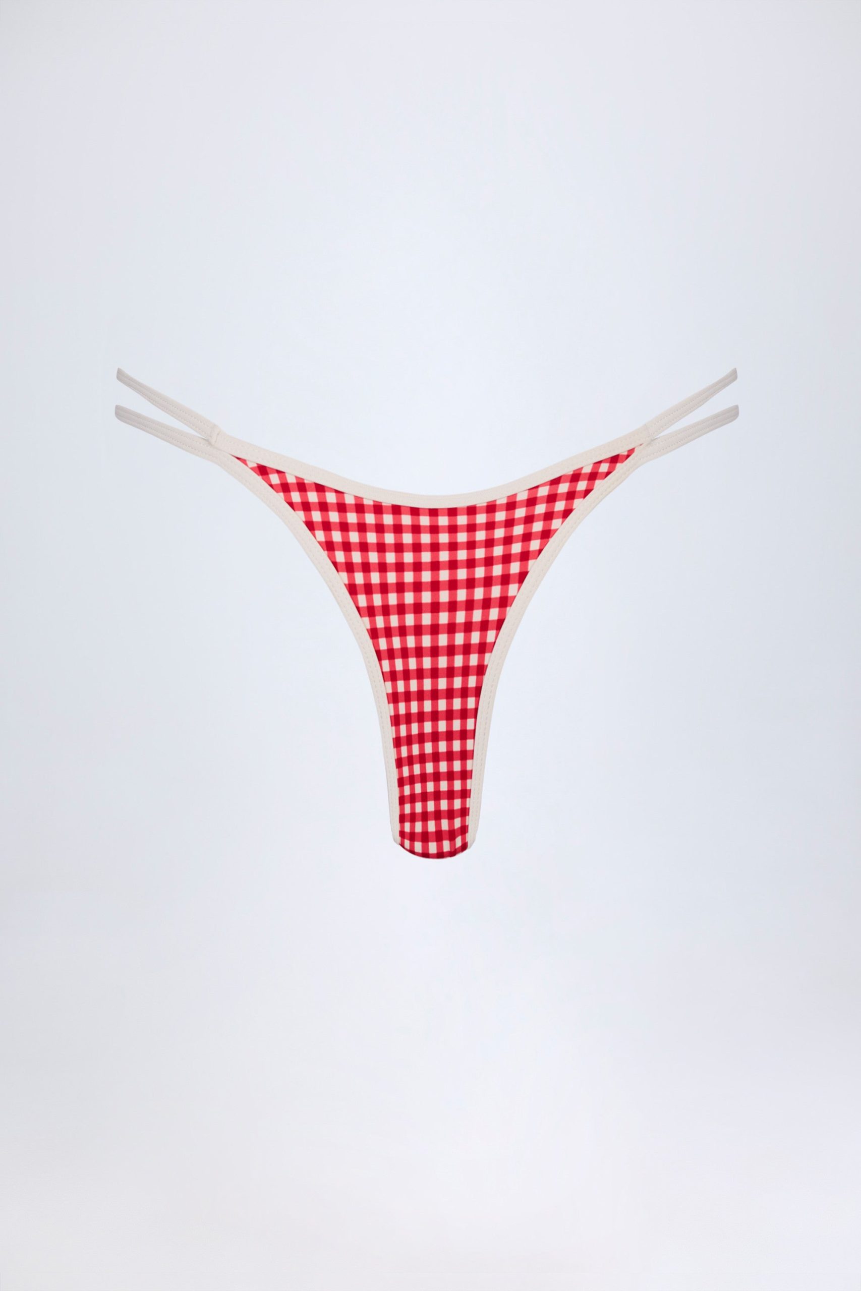 Double-Strap Cheeky Bikini Bottoms in Red Gingham - Image 4