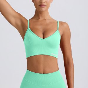 Define Luxe V-Neck Sports Bra in Mint