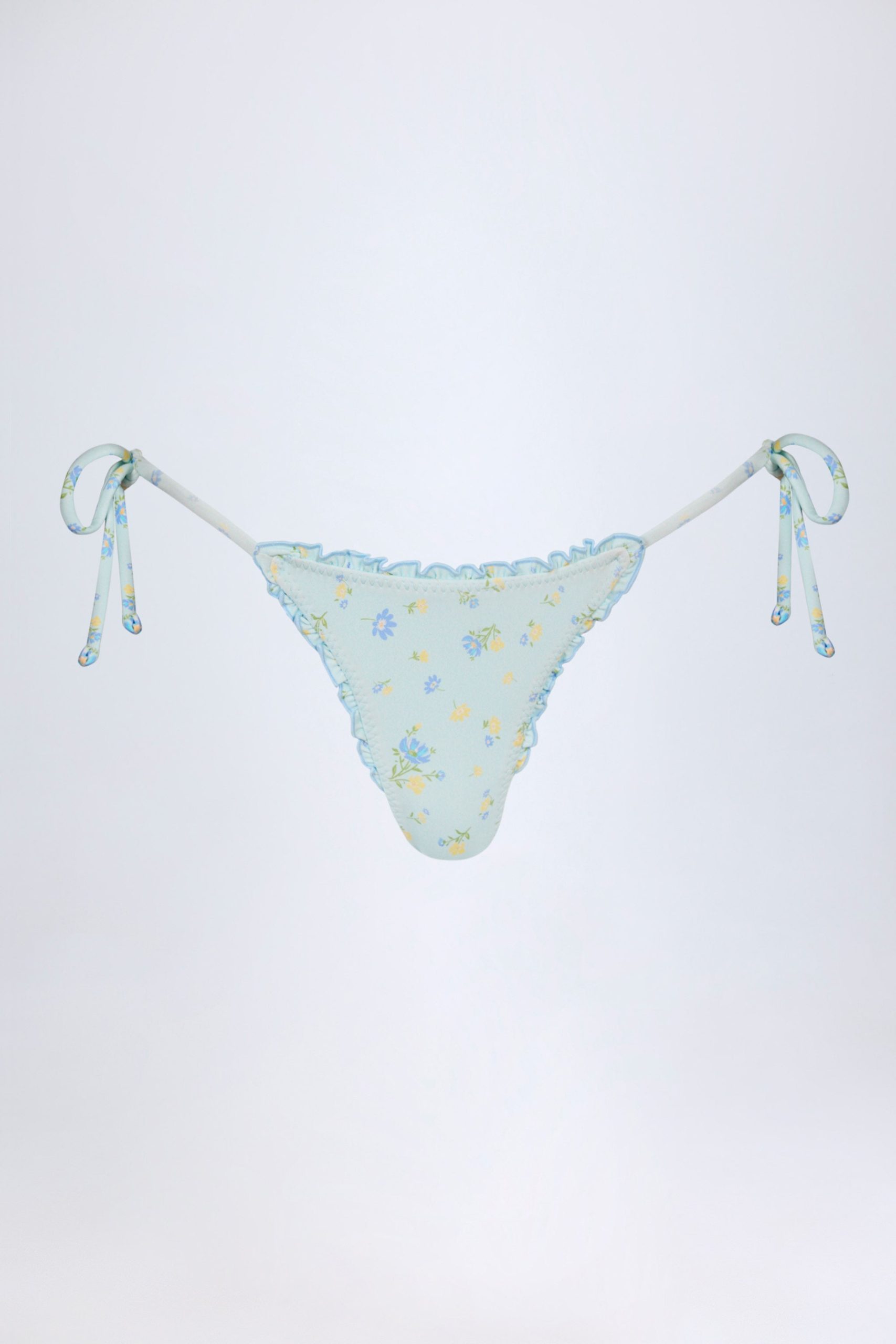 Side-Tie Thong Bikini Bottoms in Blue Floral - Image 3