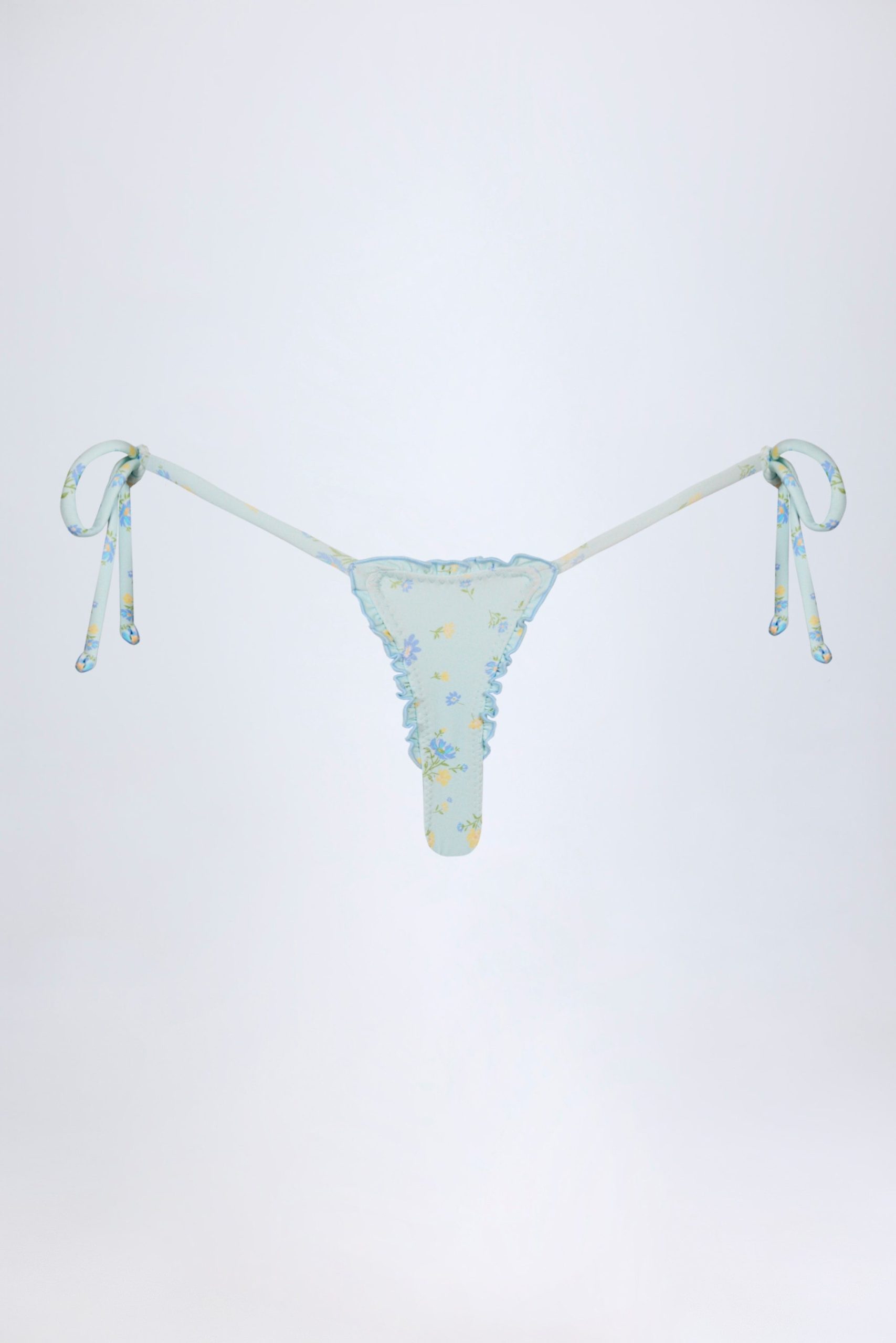 Side-Tie Thong Bikini Bottoms in Blue Floral - Image 4