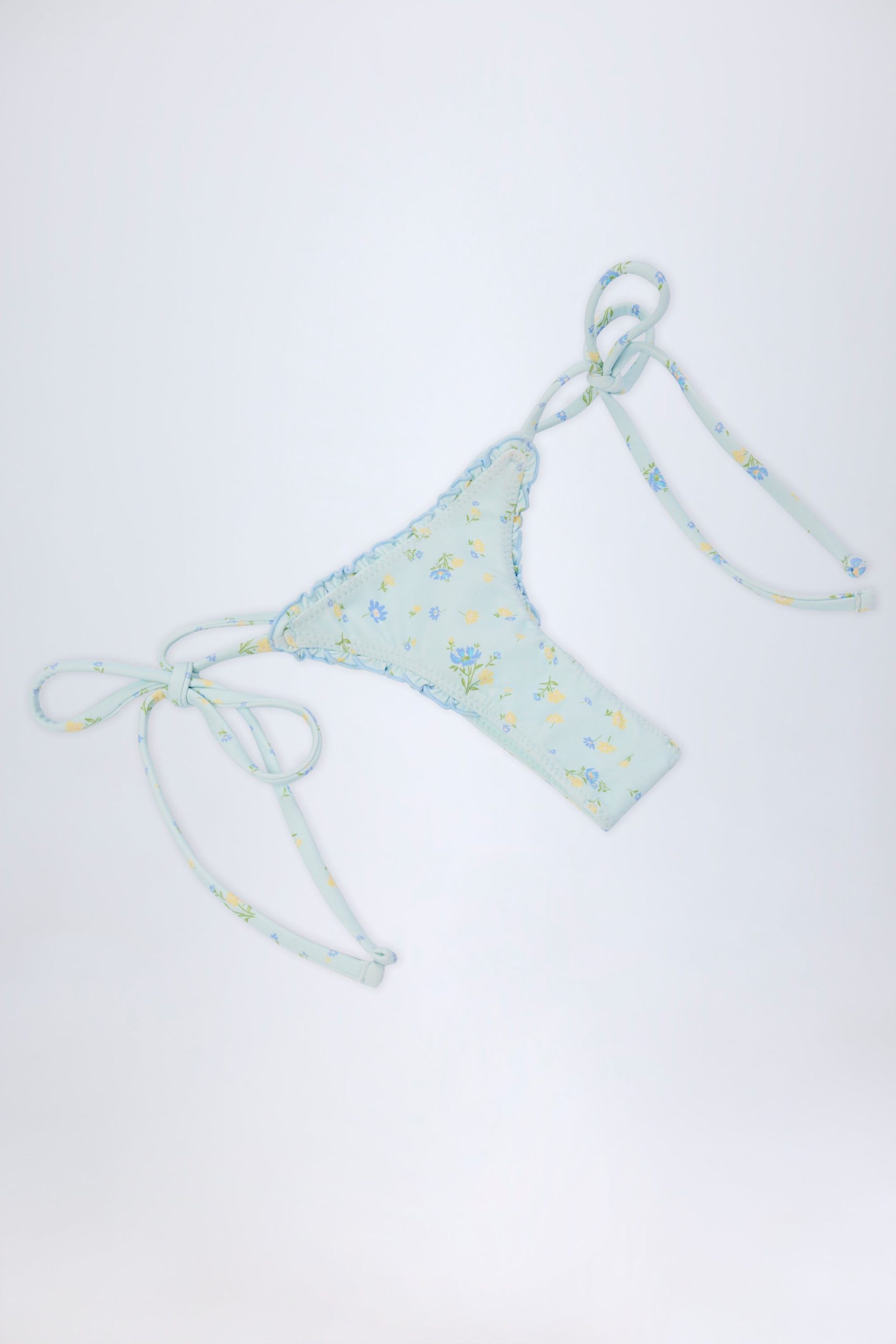 Side-Tie Thong Bikini Bottoms in Blue Floral - Image 6