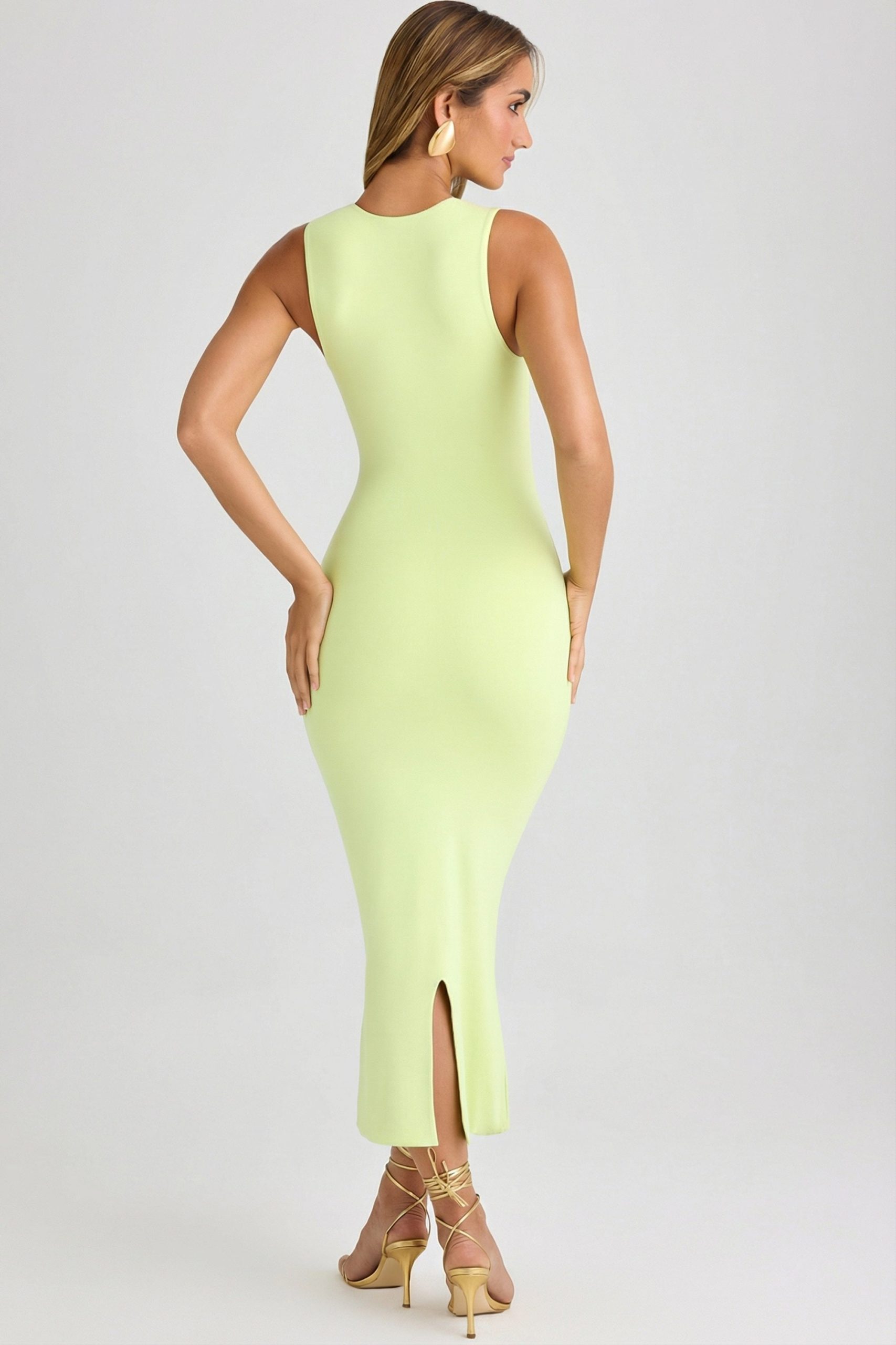 Modal Square-Neck Bodycon Midi Dress in Matcha Green - Image 2
