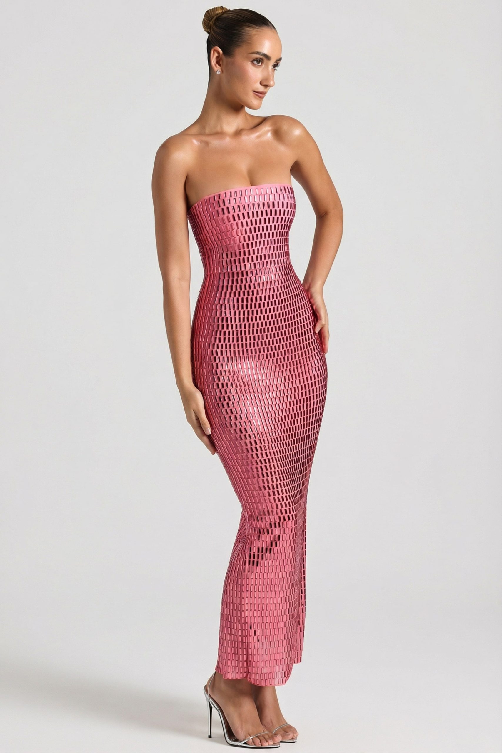 Embellished Strapless Bandeau Maxi Dress in Watermelon - Image 5