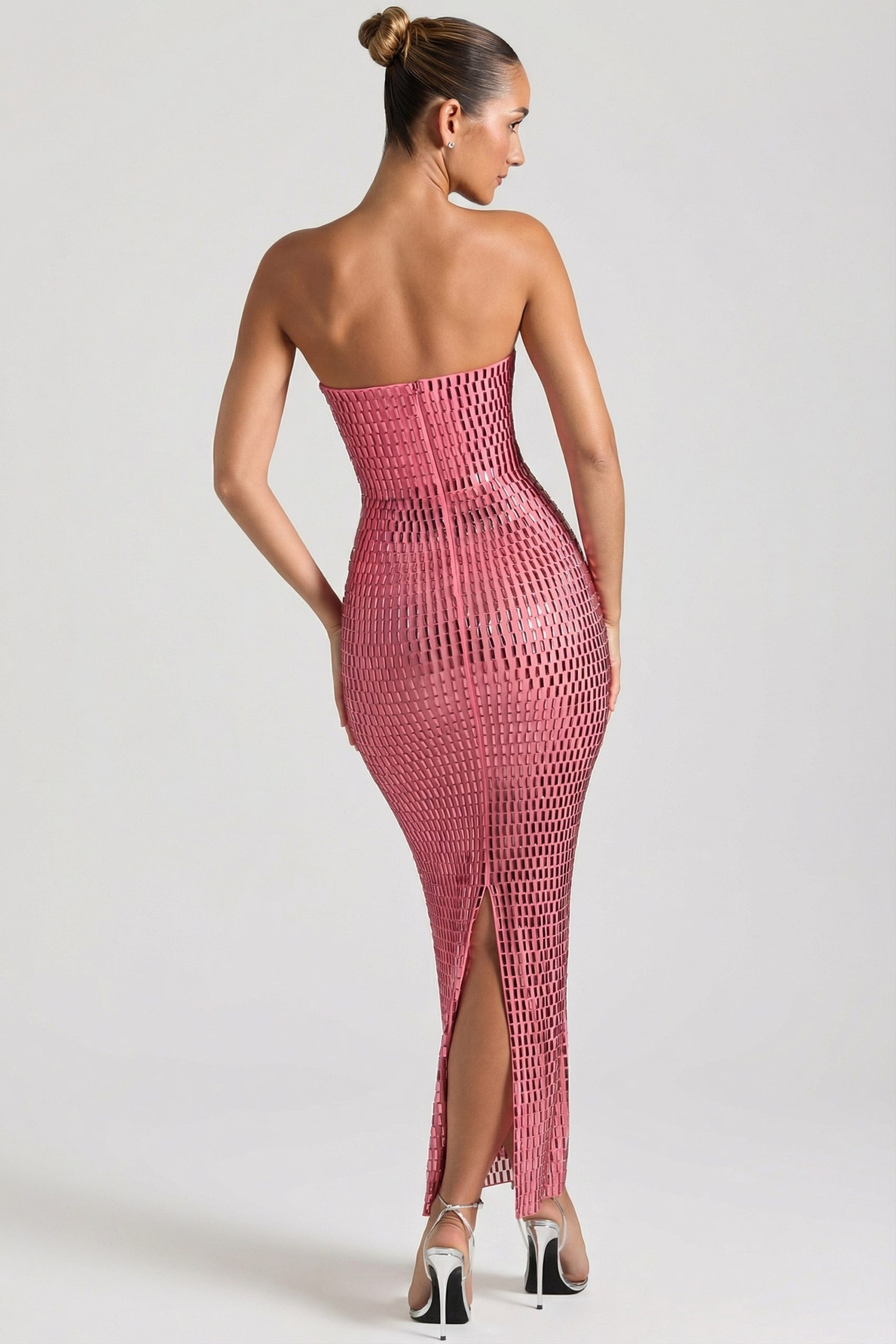 Embellished Strapless Bandeau Maxi Dress in Watermelon - Image 2