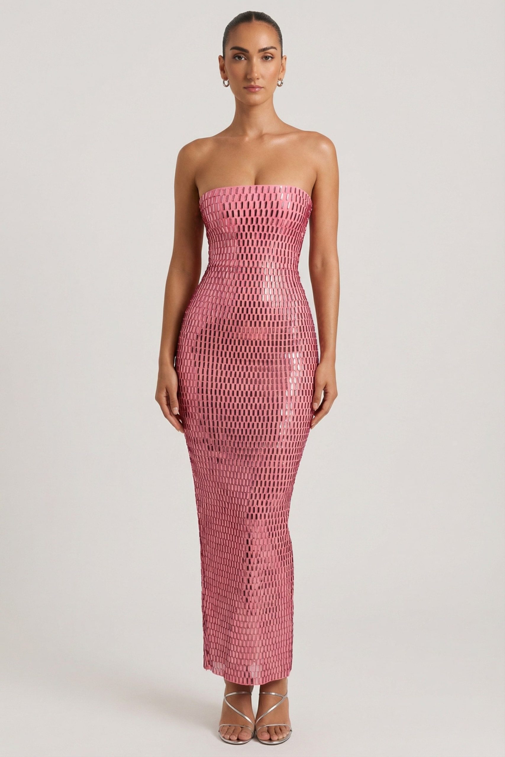 Embellished Strapless Bandeau Maxi Dress in Watermelon - Image 7