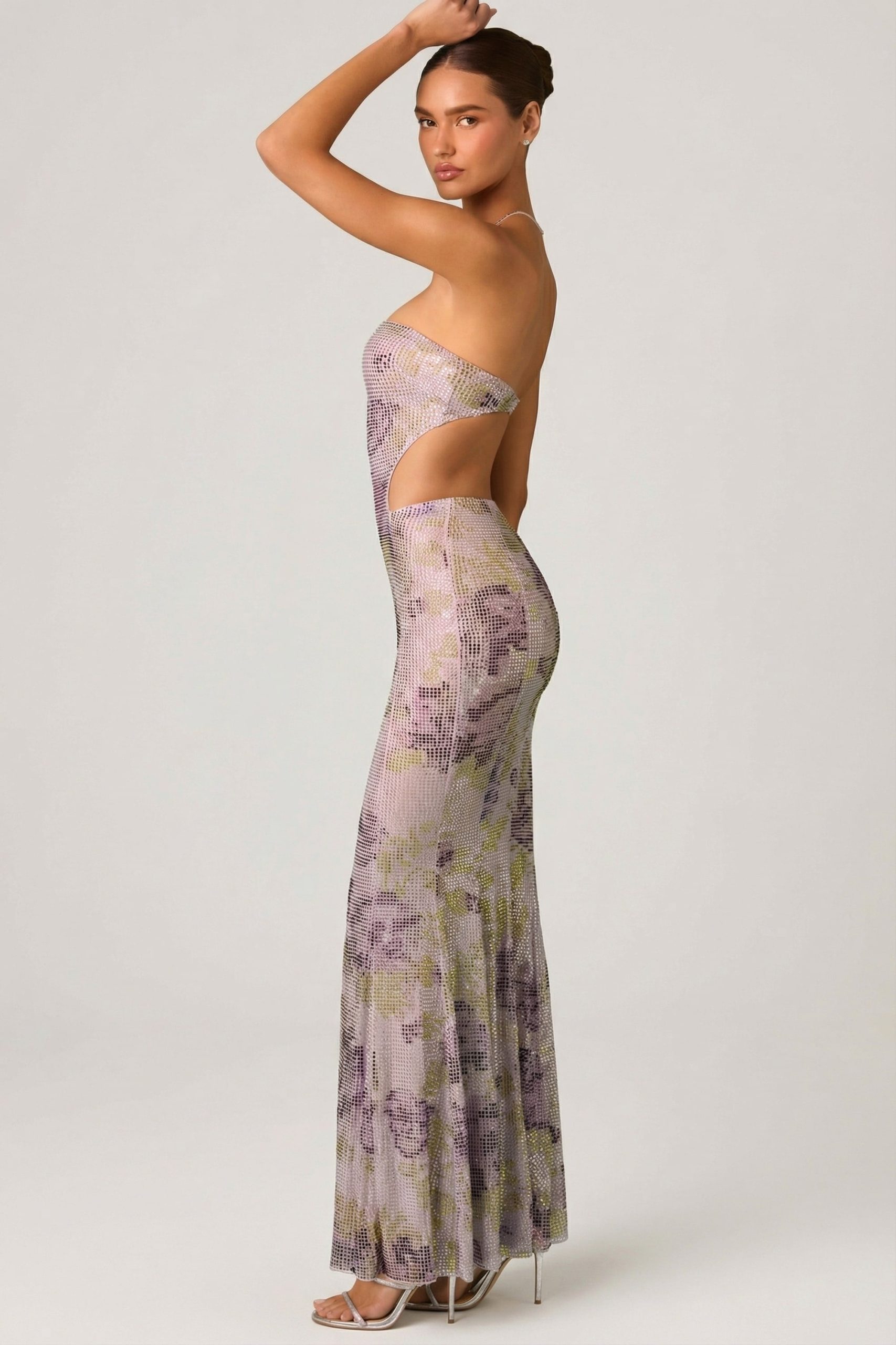 Embellished Cut-Out Fishtail Maxi Dress in Lilac - Image 4