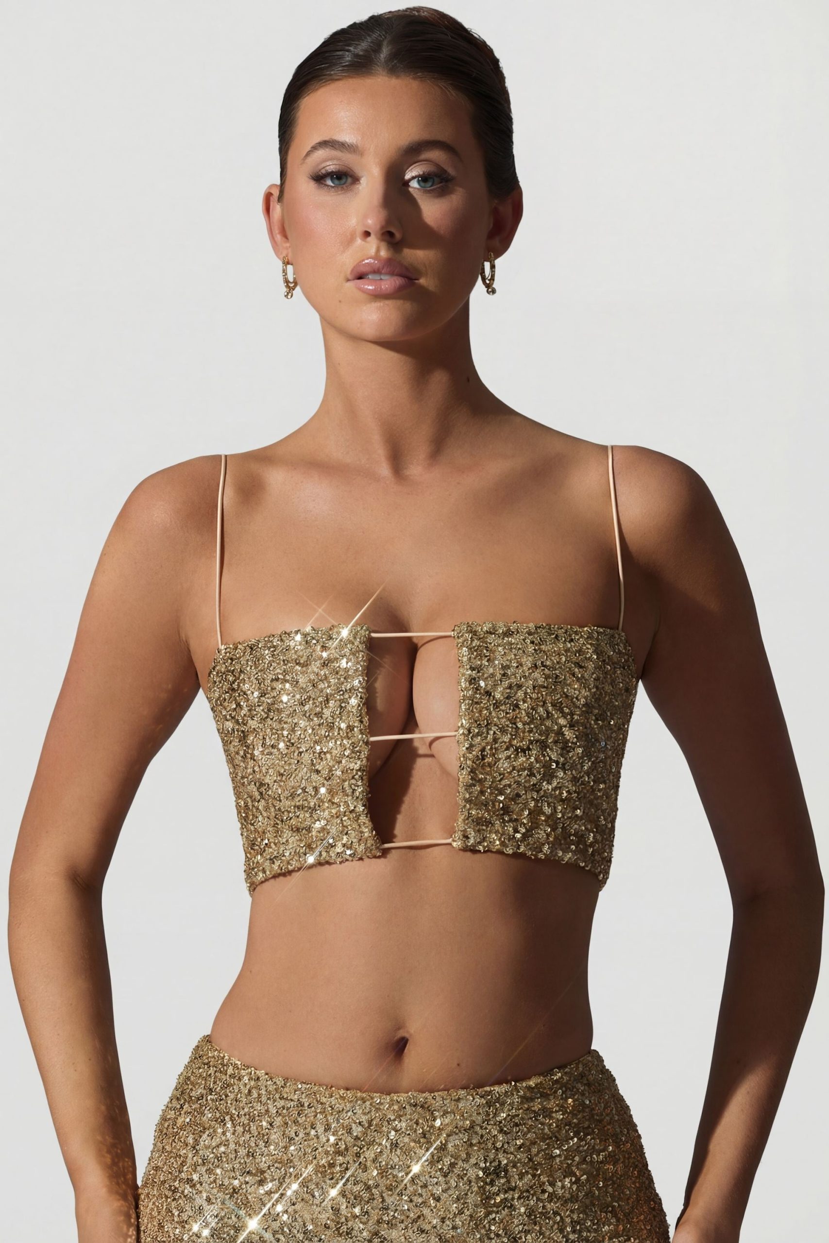 Embellished Cut-Out Crop Top in Gold - Image 7