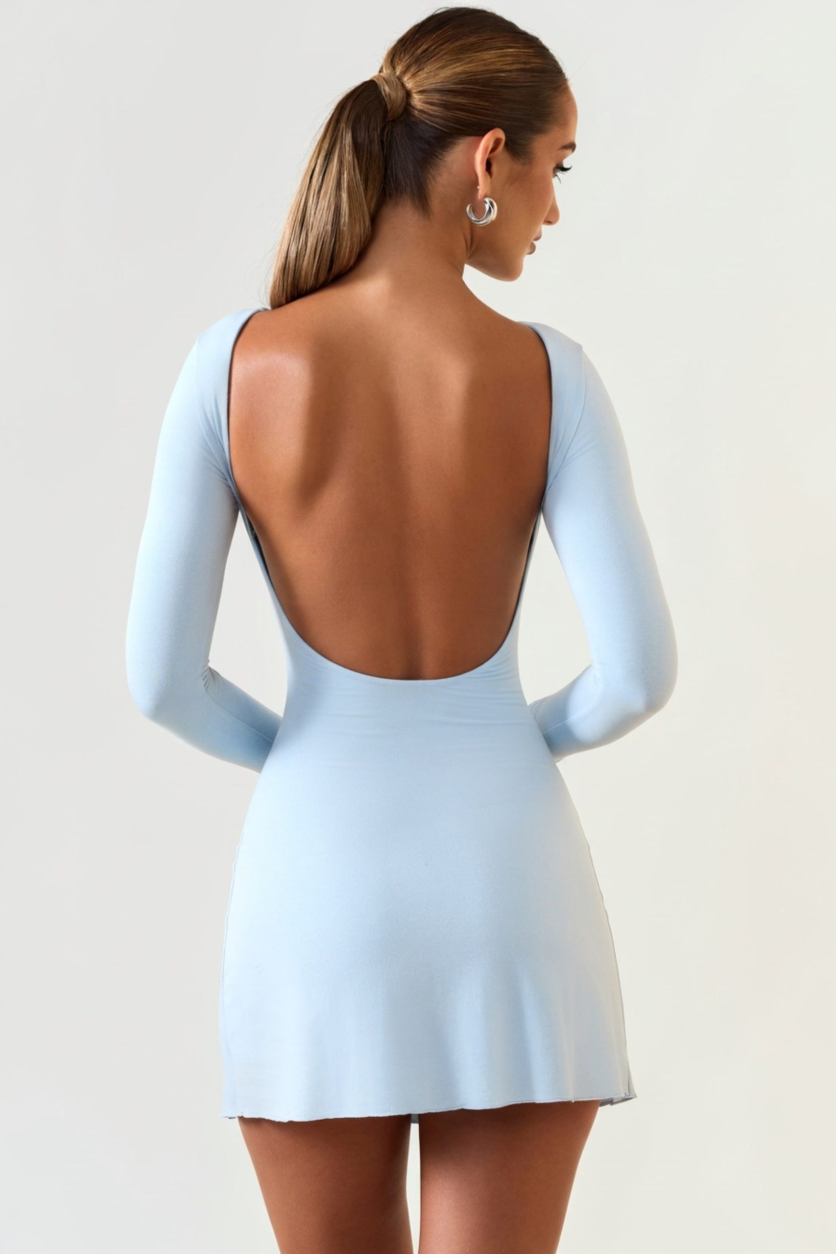 Modal Ruched Open-Back Mini Dress in Ice Blue - Image 2