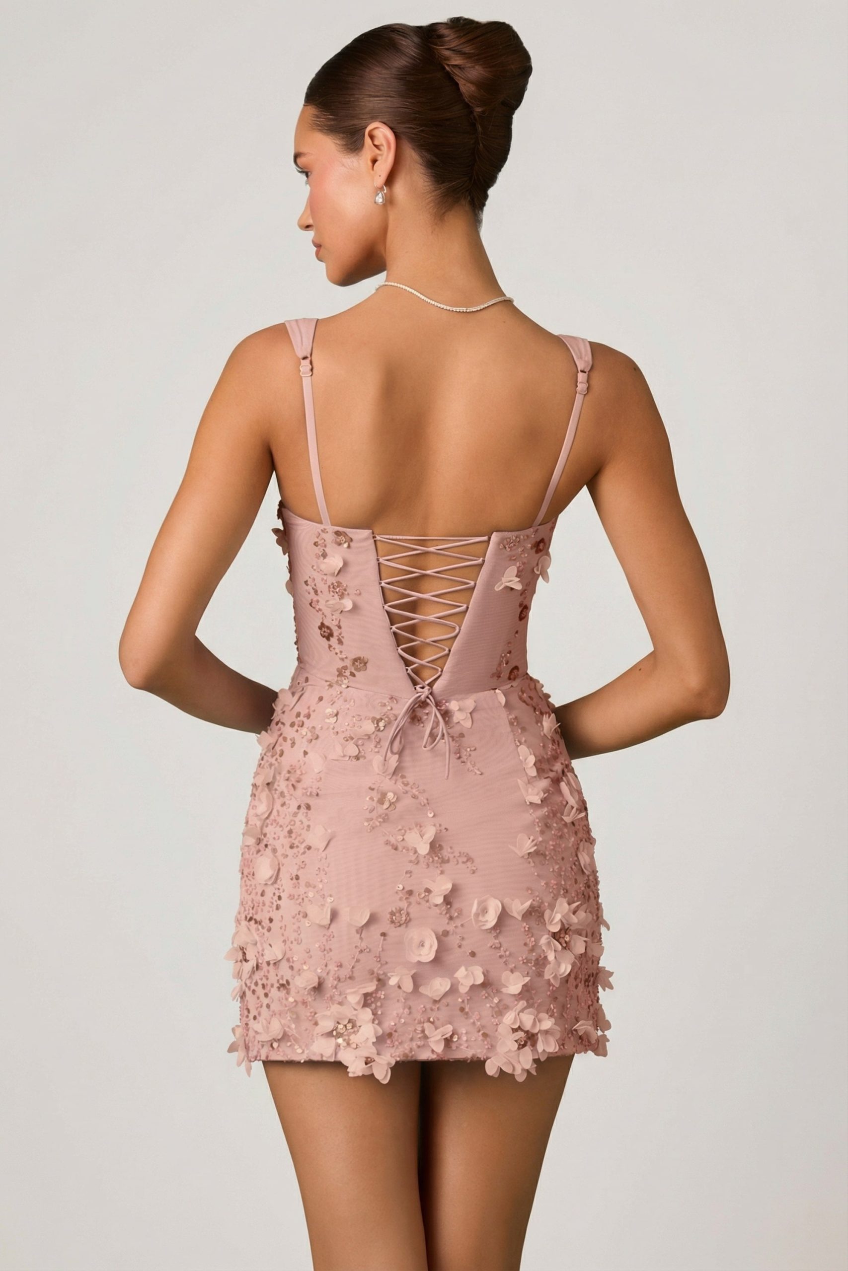 Embellished Appliqu?? Corset Mini Dress in Dusty Rose - Image 2