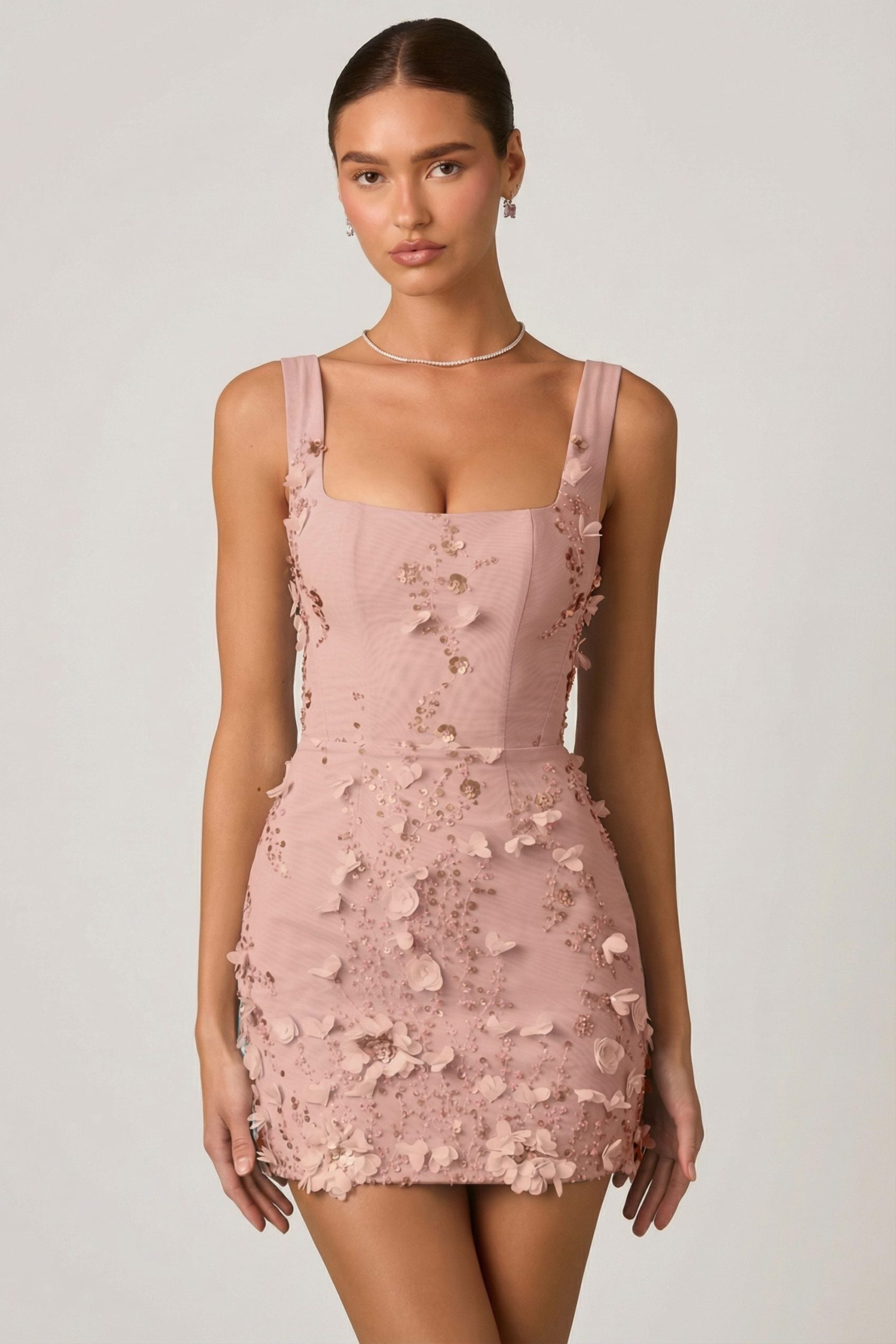 Embellished Appliqu?? Corset Mini Dress in Dusty Rose - Image 6