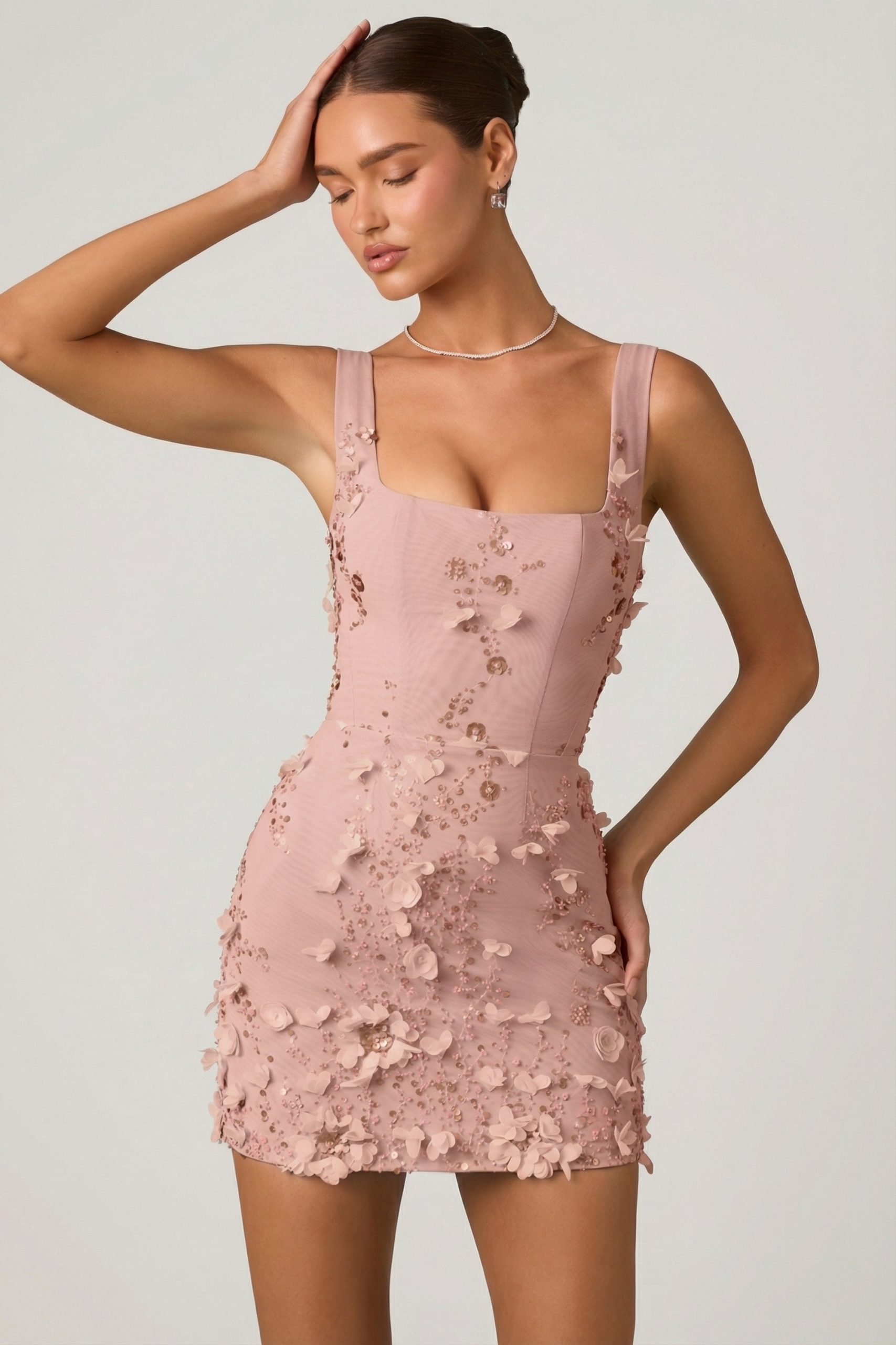Embellished Appliqu?? Corset Mini Dress in Dusty Rose - Image 7