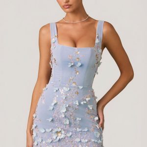 Embellished Appliqu?? Corset Mini Dress in Sky Blue