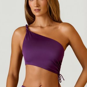 Ruched Asymmetric Crop Top in Plum