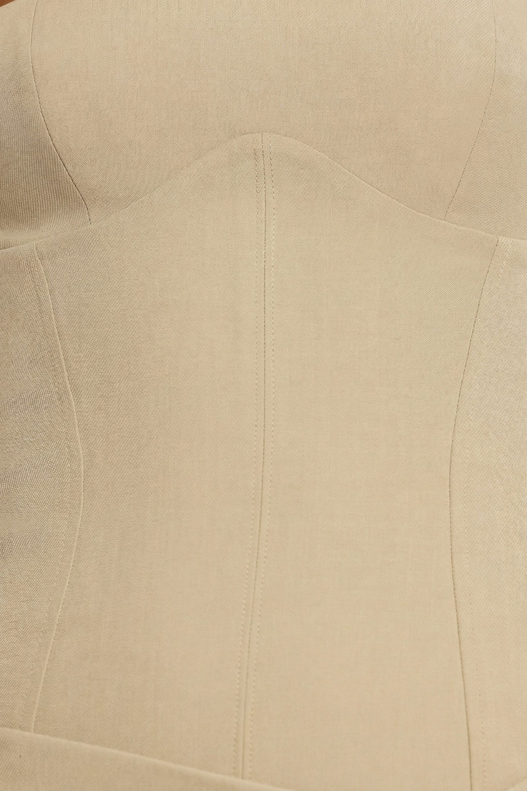 Woven Twill Wrap Over Pleated Mini Dress in Taupe - Image 8
