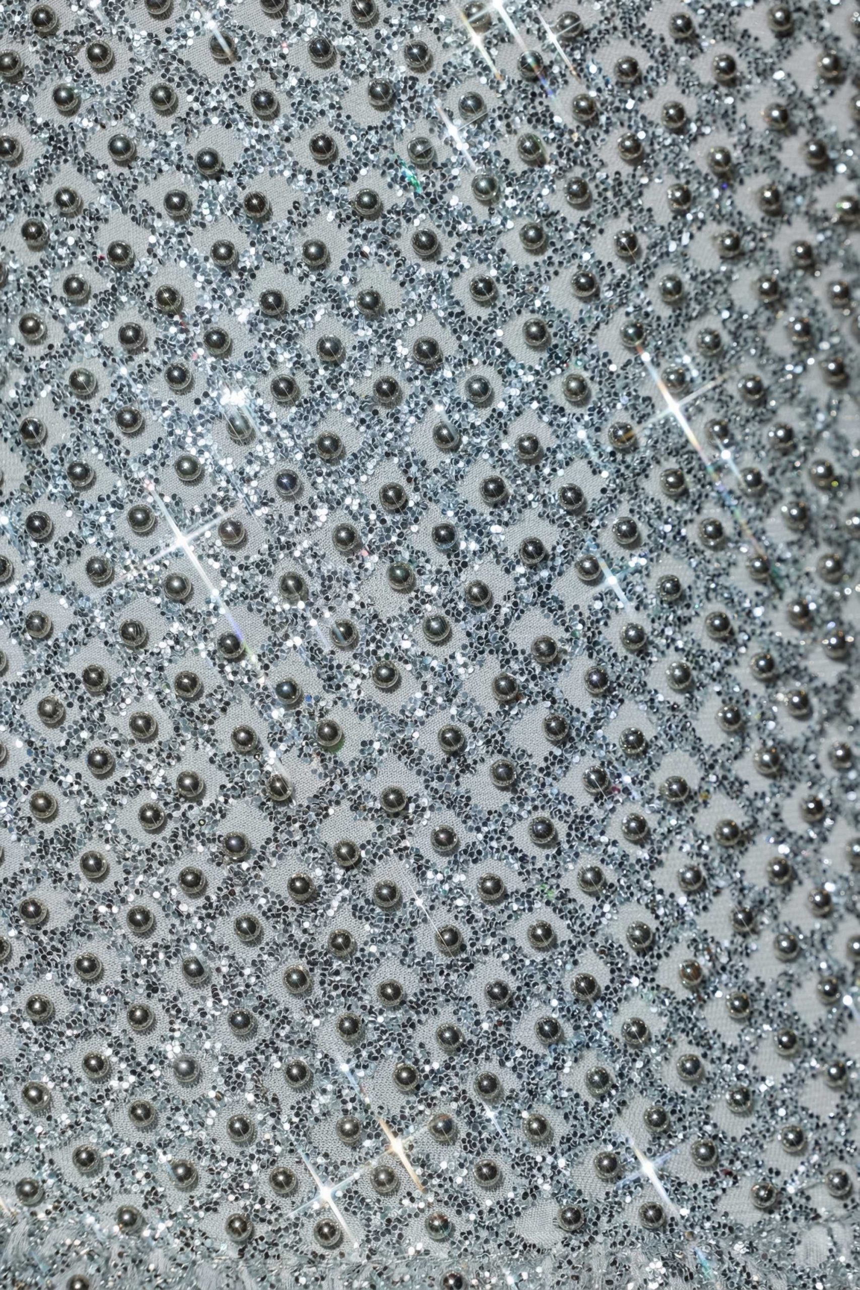 Embellished Bubble Hem Mini Dress in Silver - Image 6