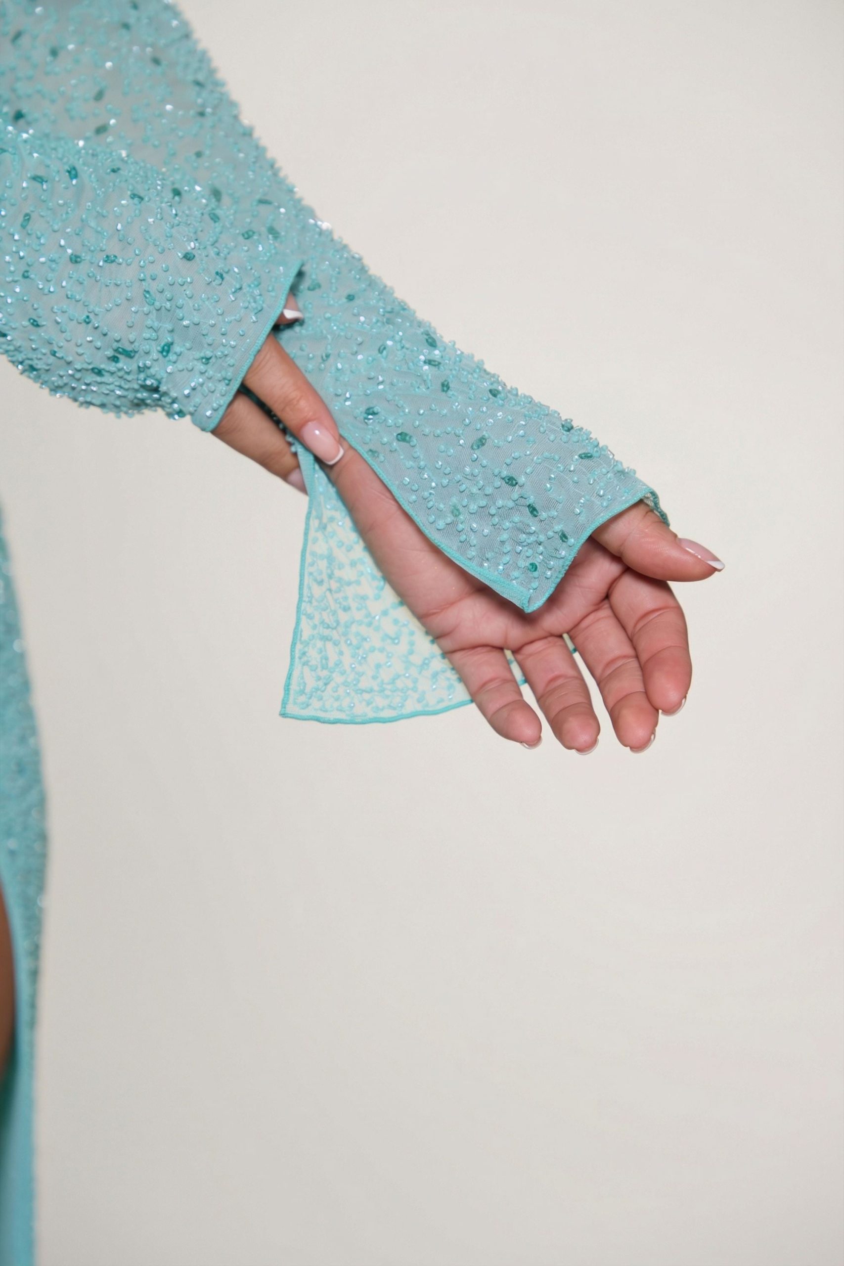Embellished Cowl Neck Maxi Dress in Aqua - Image 10