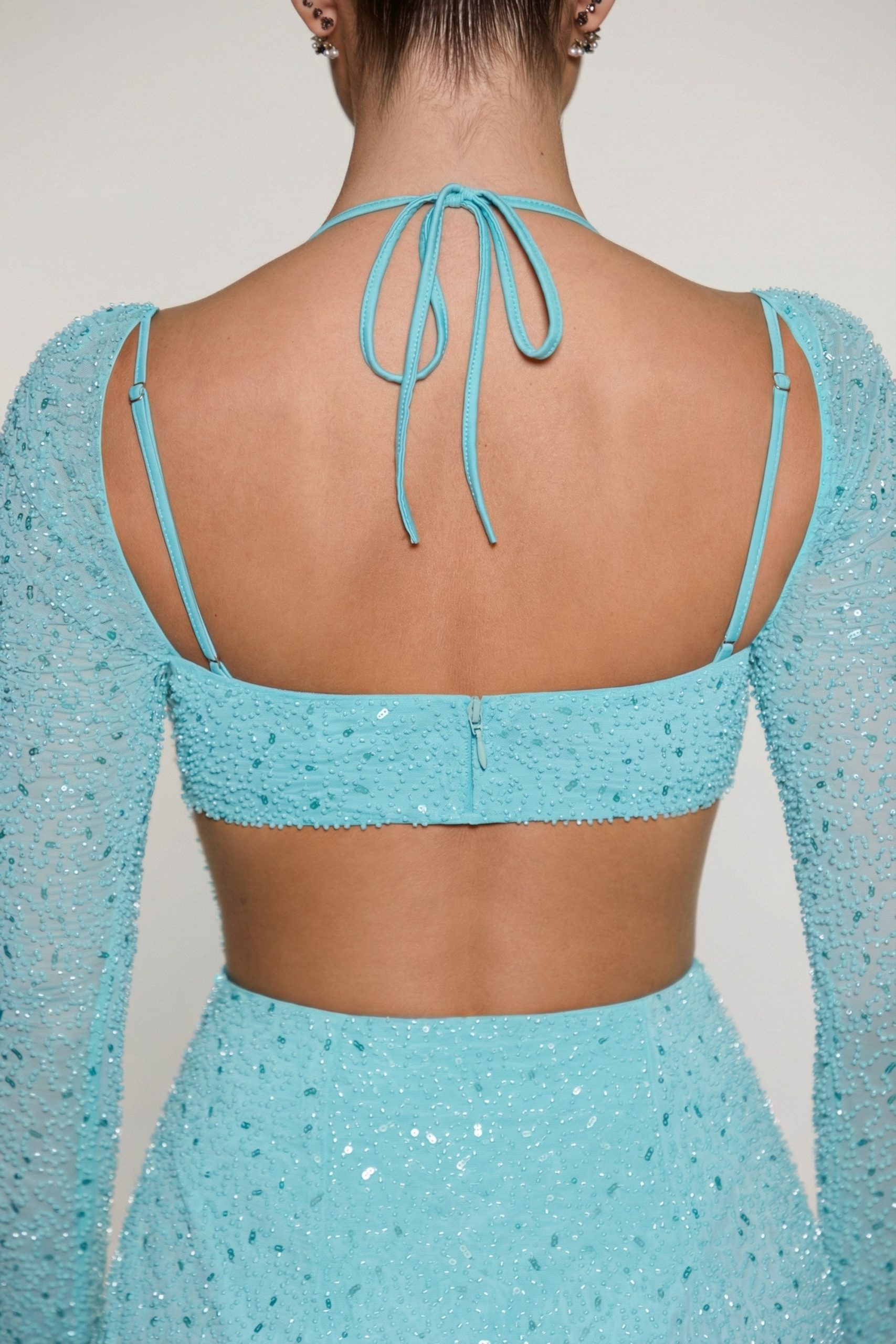Embellished Cowl Neck Maxi Dress in Aqua - Image 11