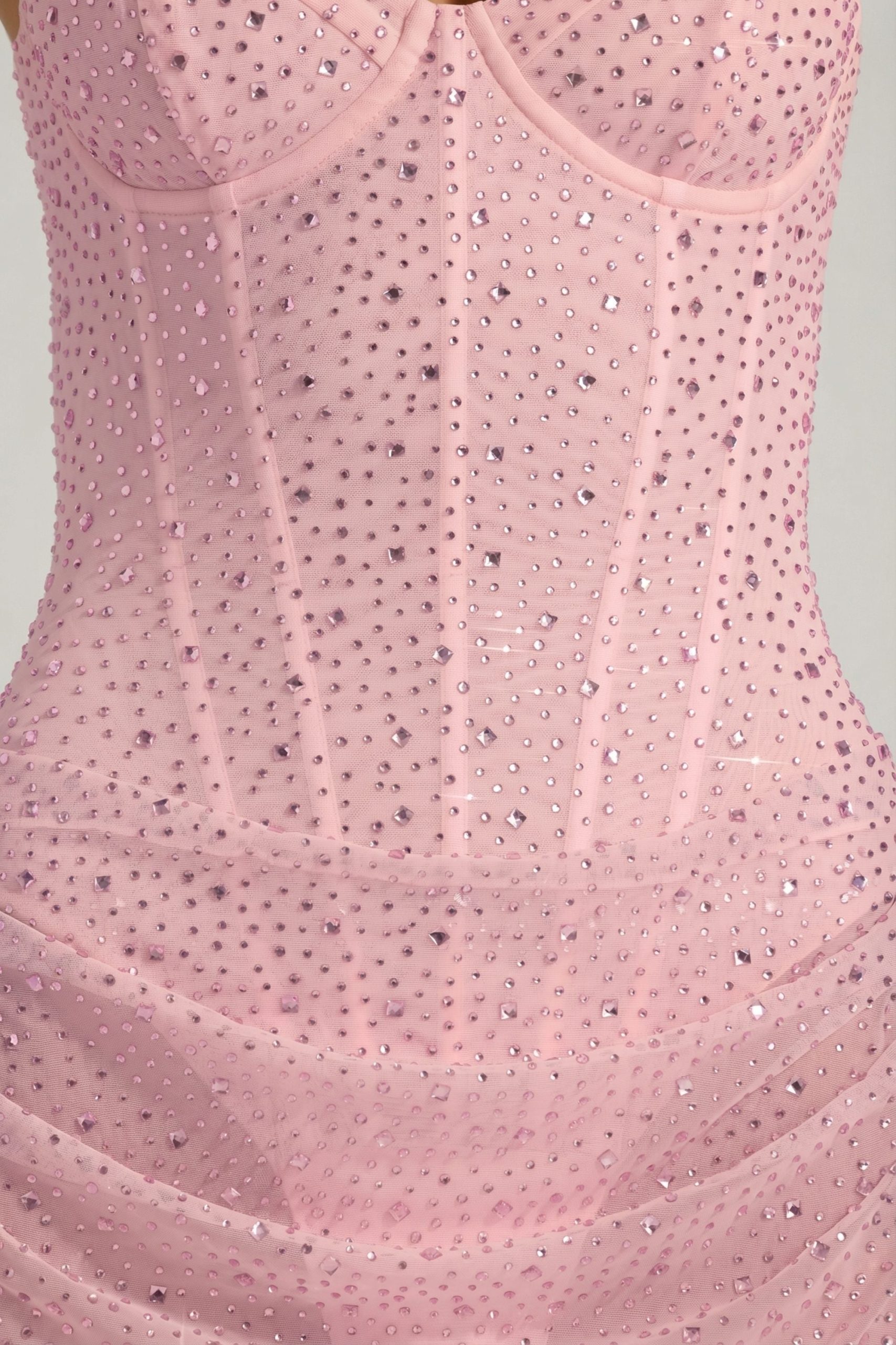 Semi-Sheer Embellished Draped Corset Mini Dress in Pink - Image 6