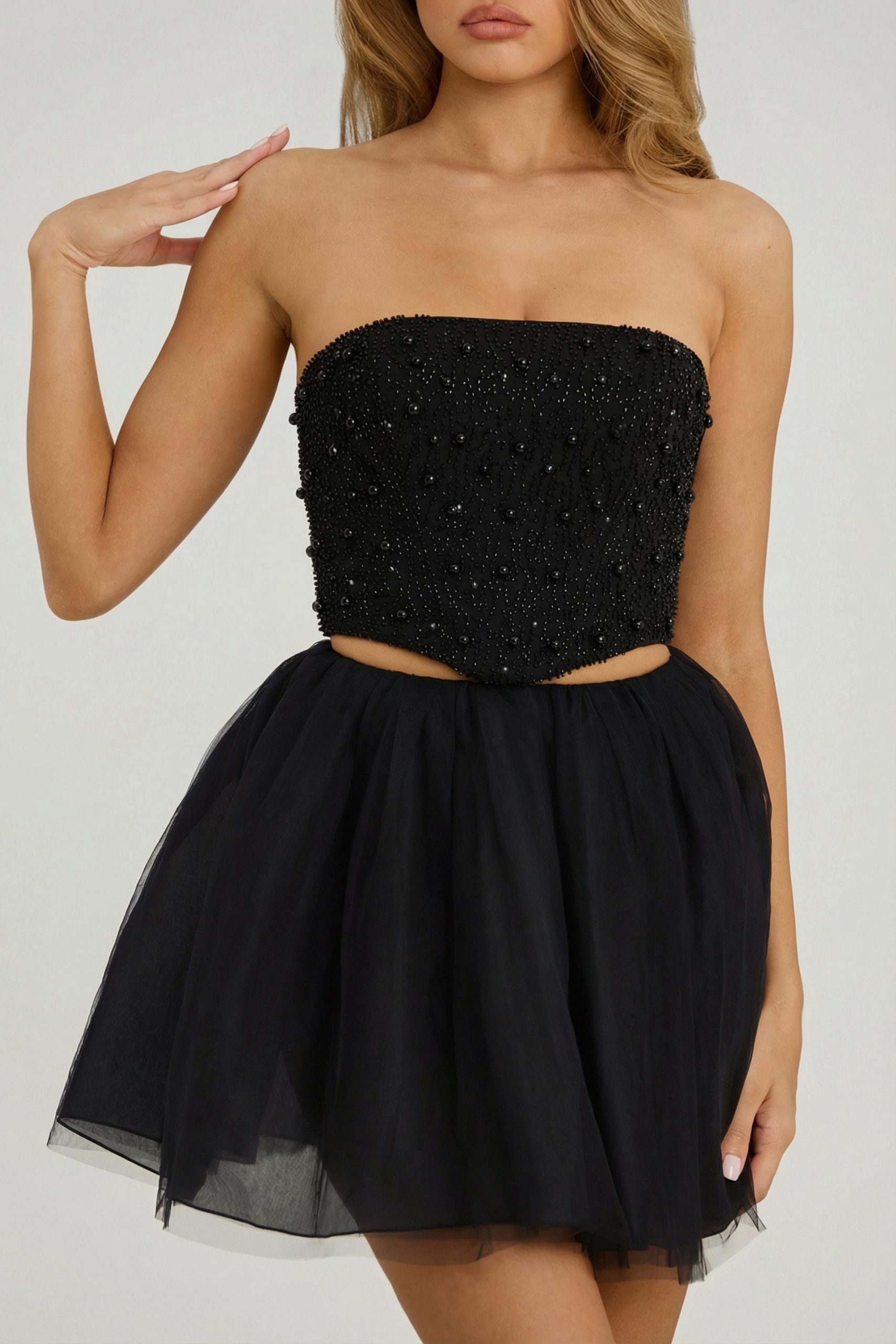 High Waist Tulle Mini Skirt in Black - Image 3