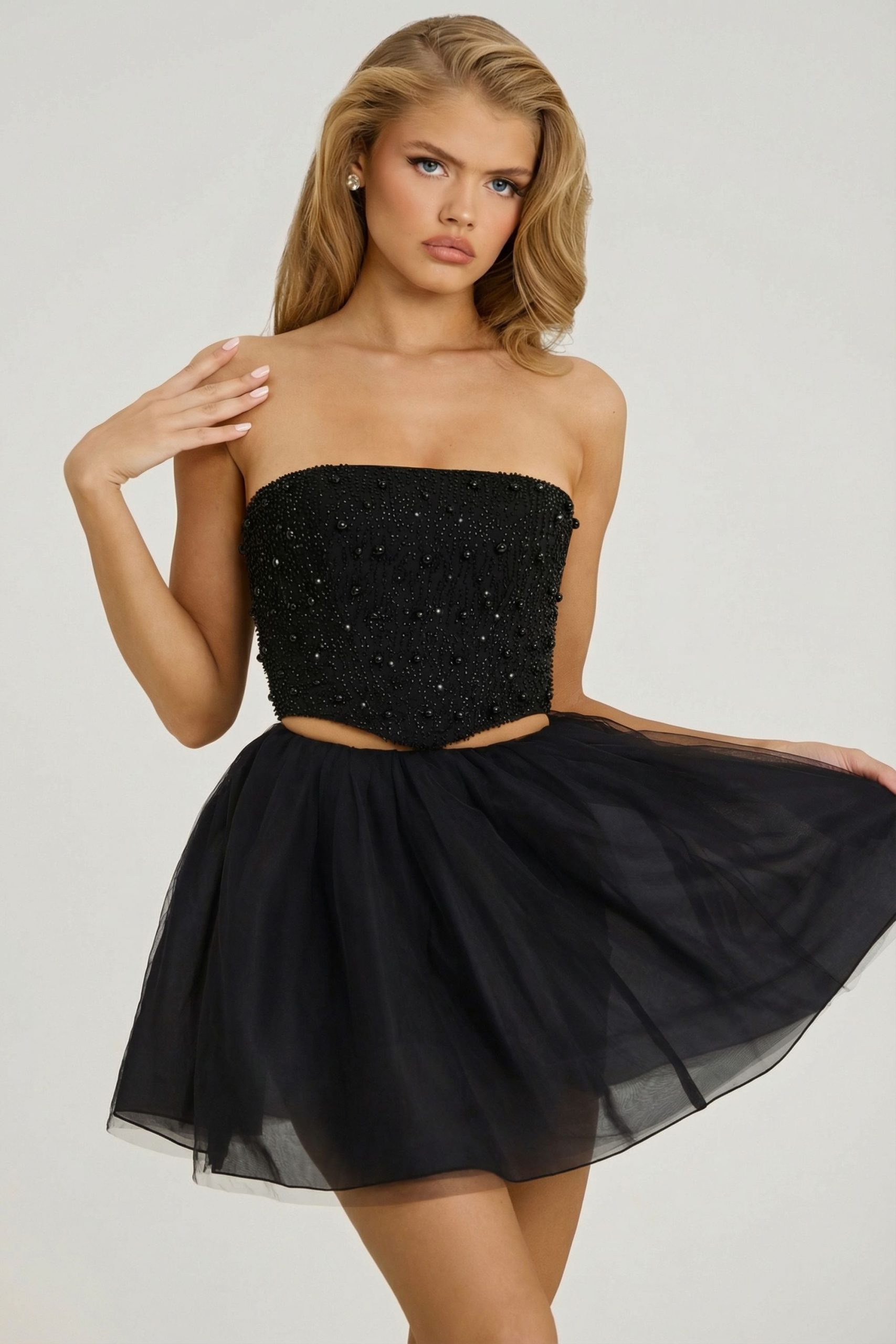 High Waist Tulle Mini Skirt in Black - Image 8
