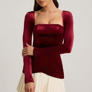 Layered Pleated Corset Mini Dress in Wine Red