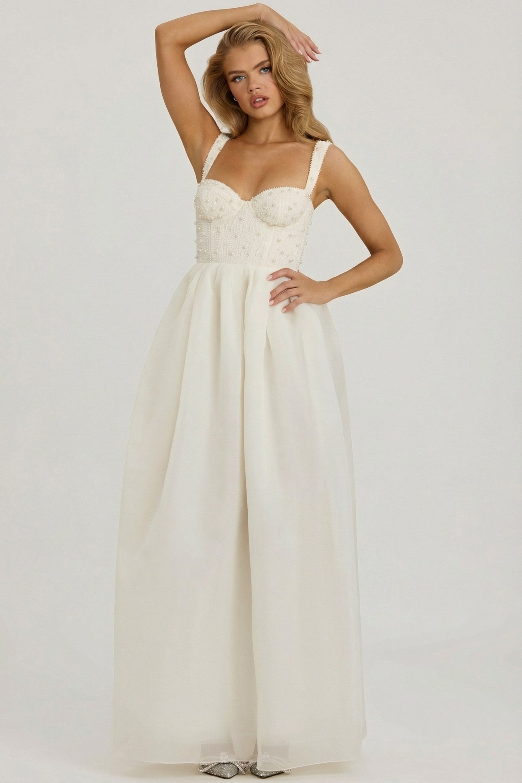 Embellished Corset Gown in White - Image 7