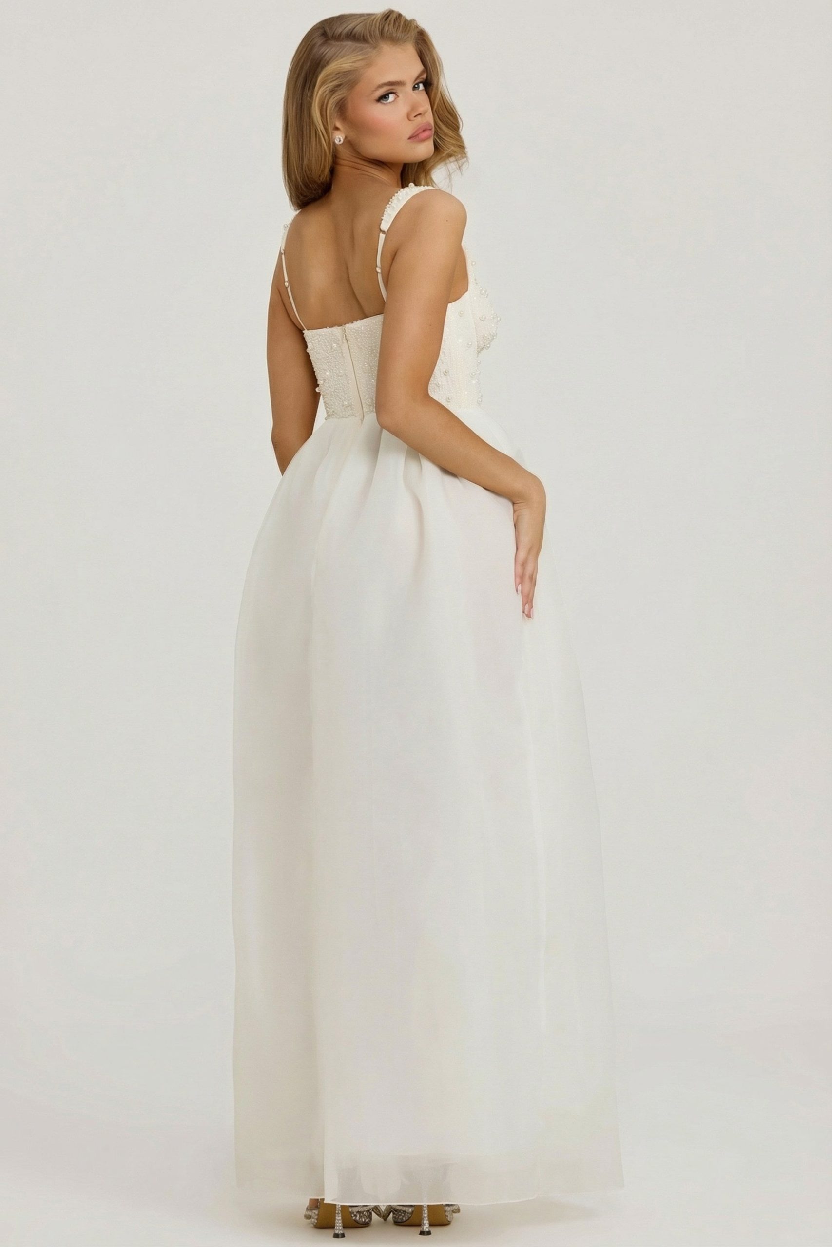 Embellished Corset Gown in White - Image 2