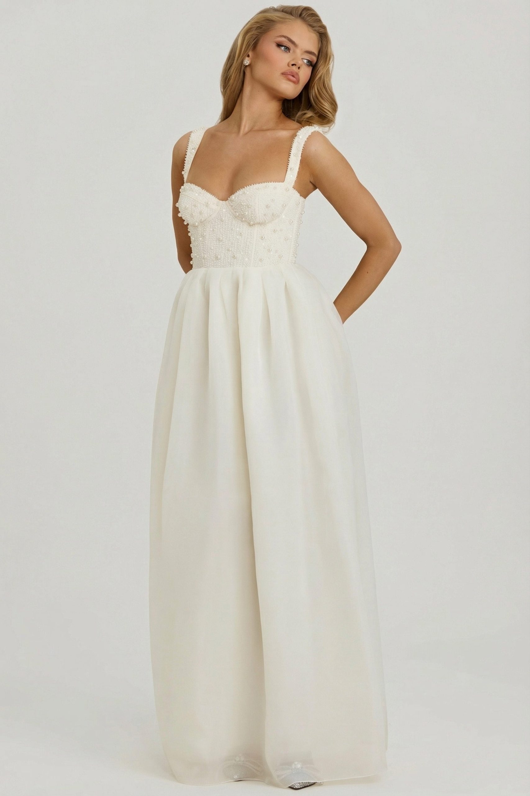 Embellished Corset Gown in White - Image 9