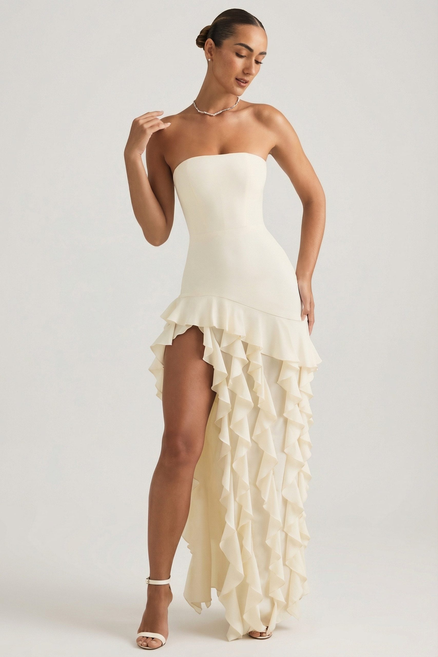 Ruffle-Trim Strapless Gown in Ivory - Image 6