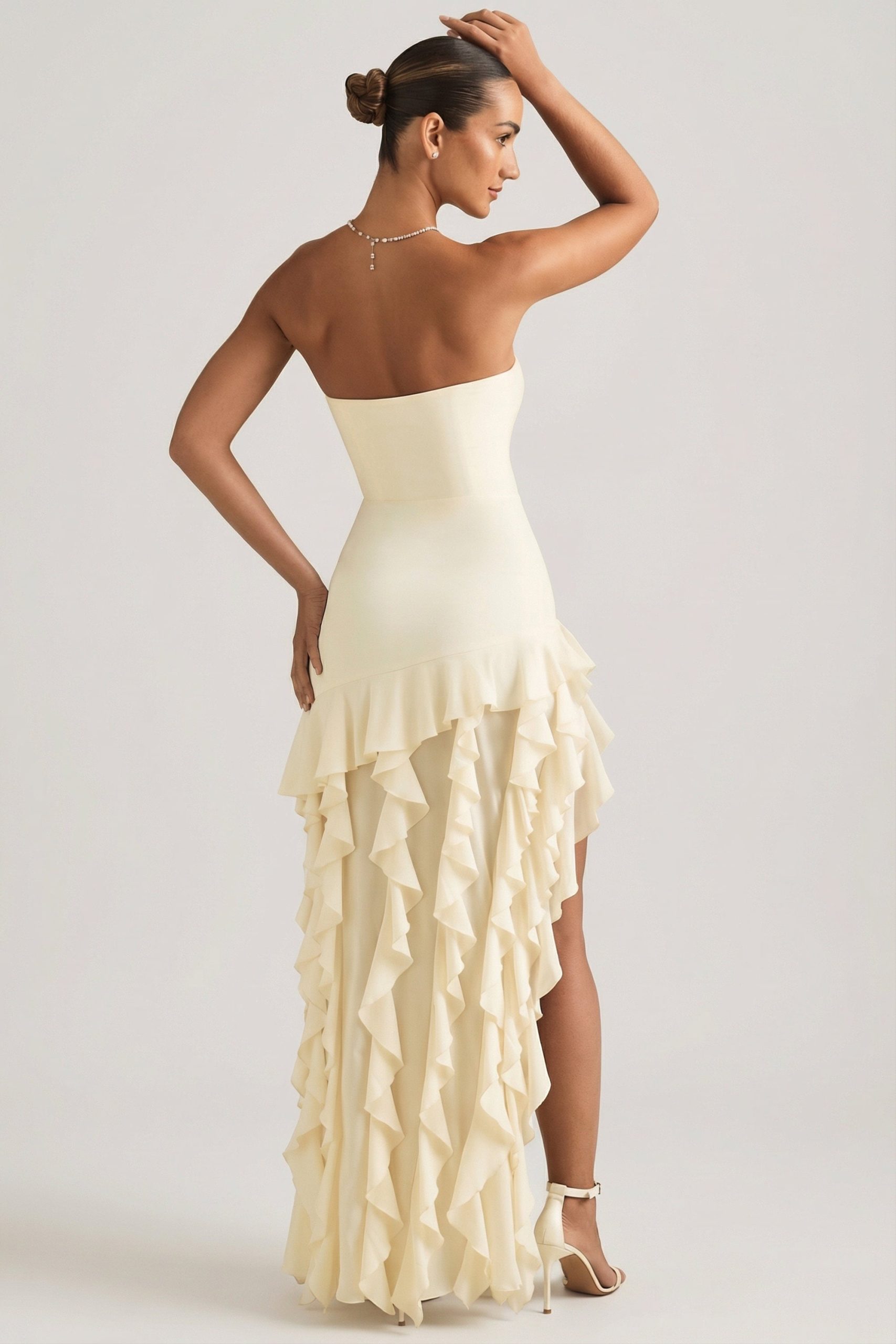 Ruffle-Trim Strapless Gown in Ivory - Image 5